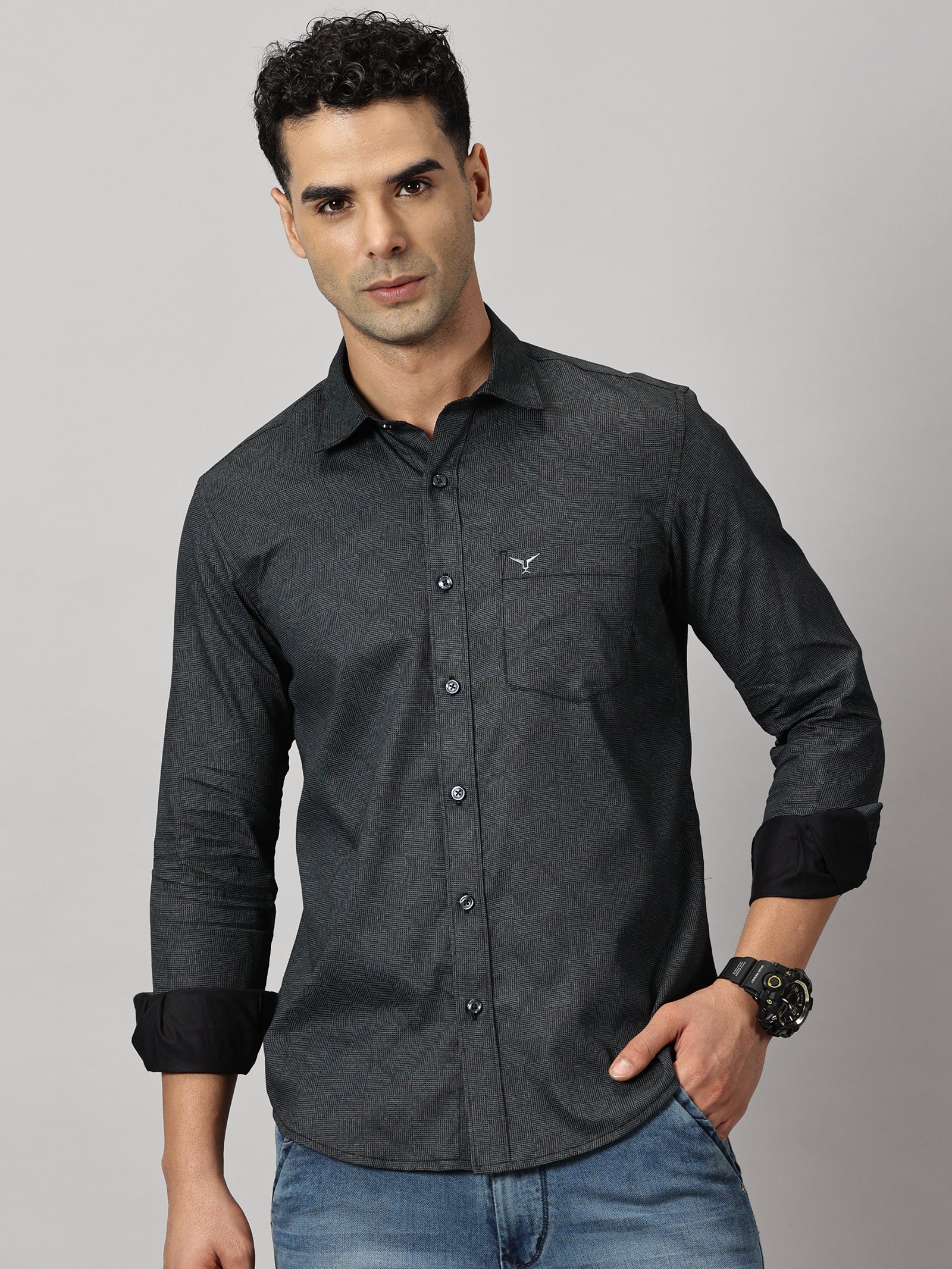 Casulas : Geometric Textured Shirt