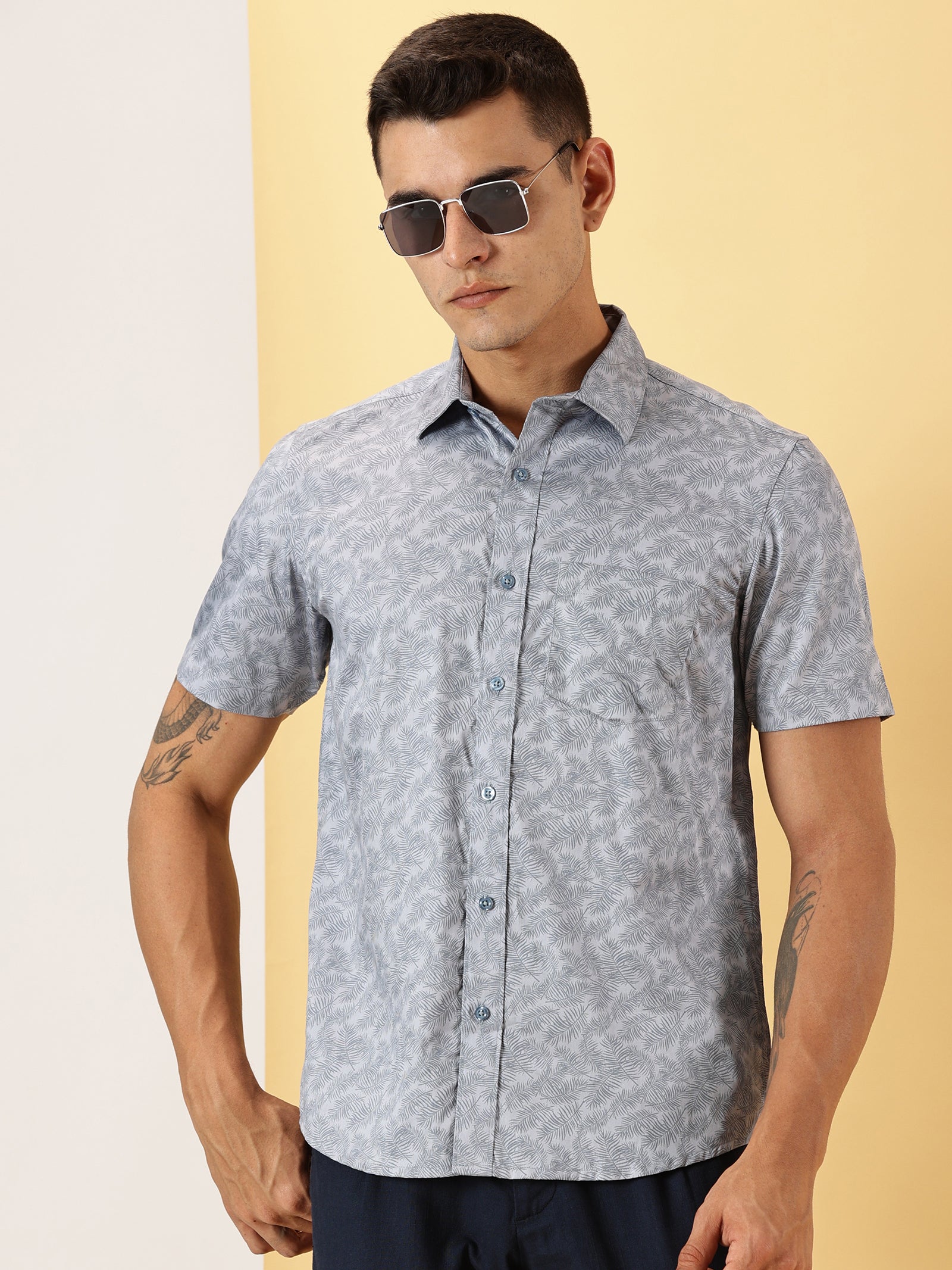 Casuals : Leaf Print half sleeve shirt