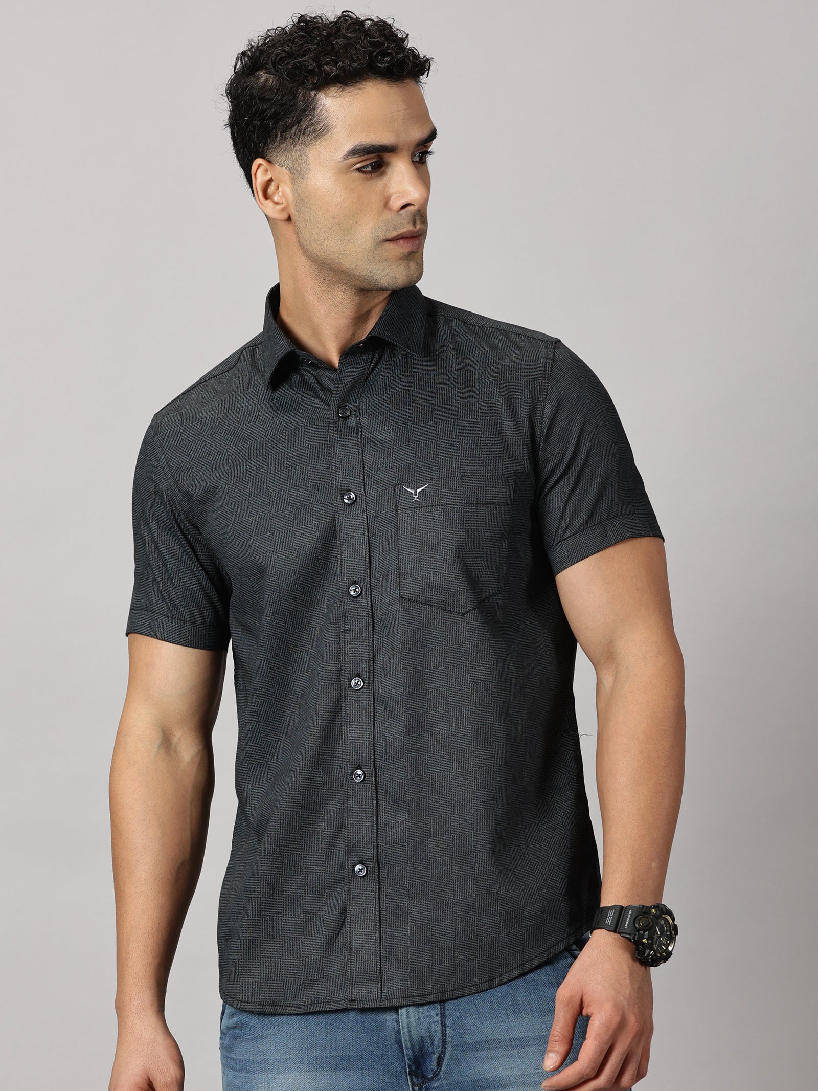 Casuals : Geometric Textured Shirt