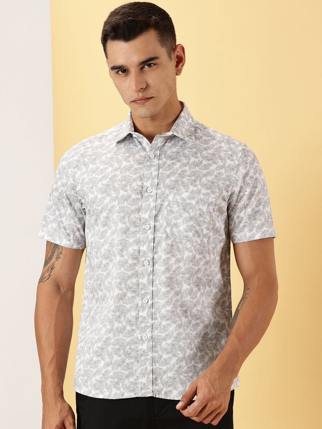 Casuals : Leaf Print half sleeve shirt