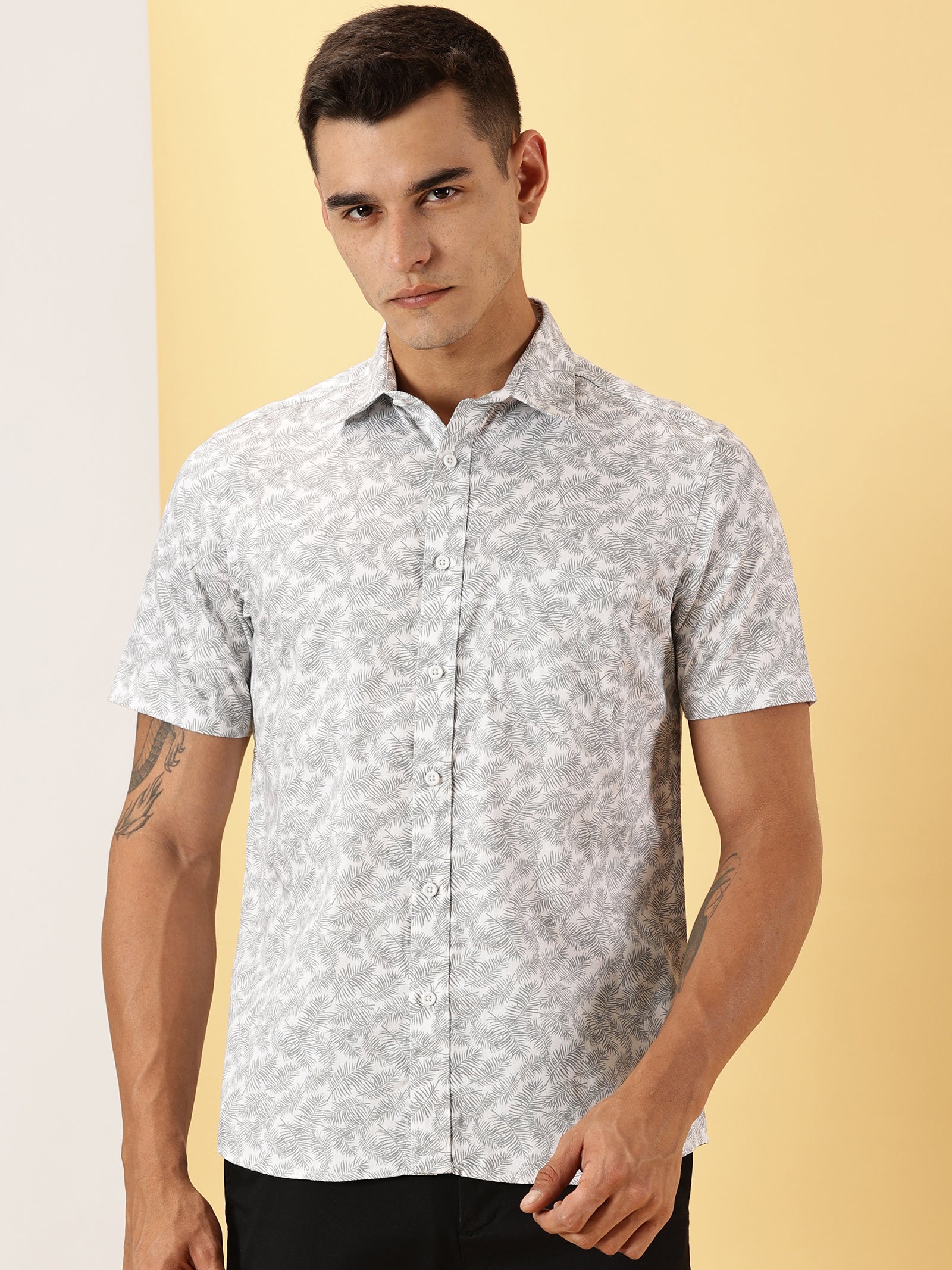 Casuals : Leaf Print half sleeve shirt