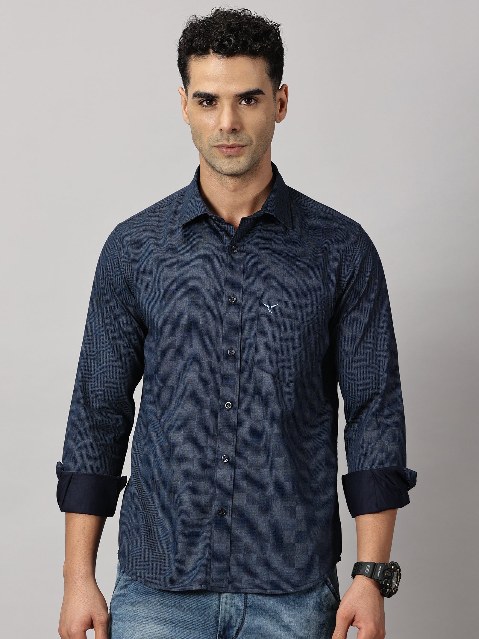 Casulas : Geometric Textured Shirt