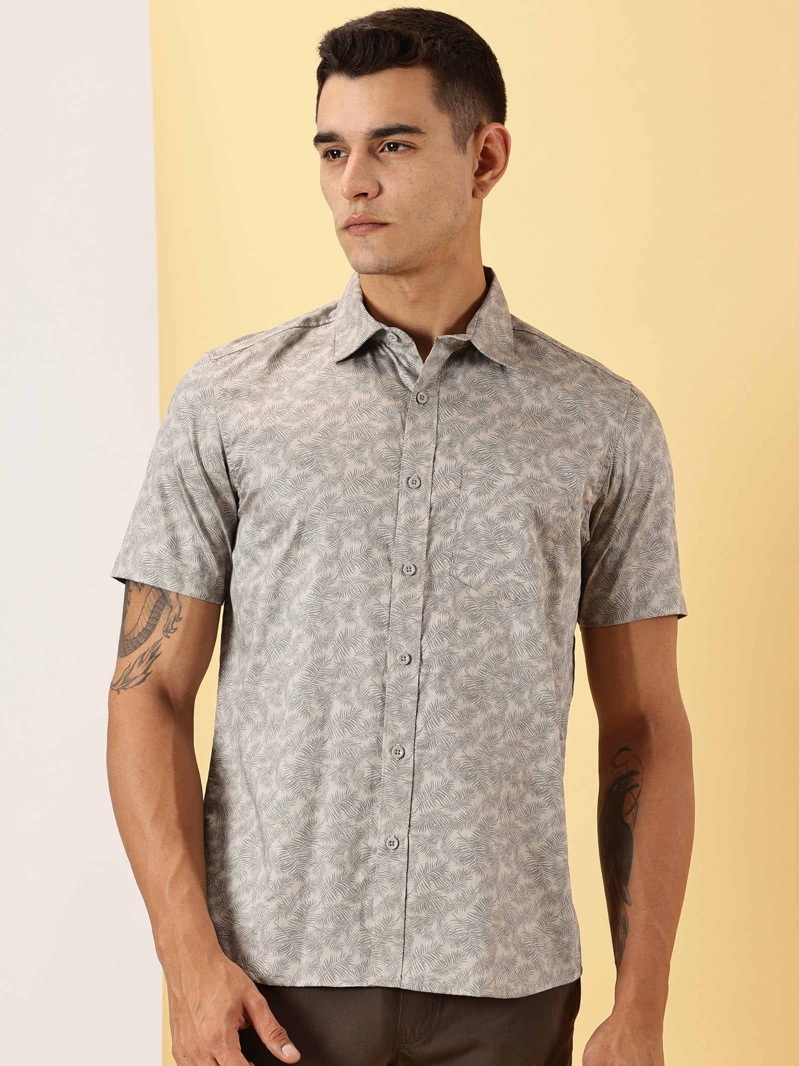 Casuals : Leaf Print half sleeve shirt