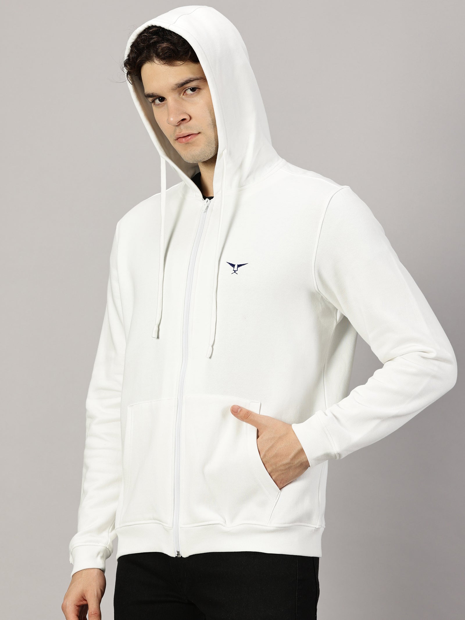 Sweatshirt : Zipper Hooded Jacket White