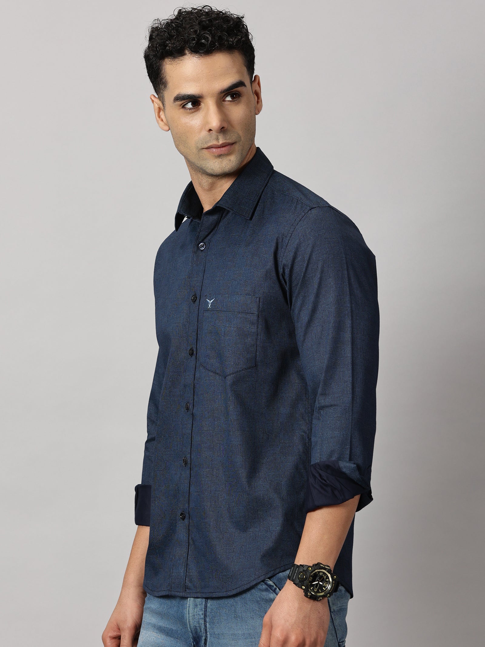 Casulas : Geometric Textured Shirt