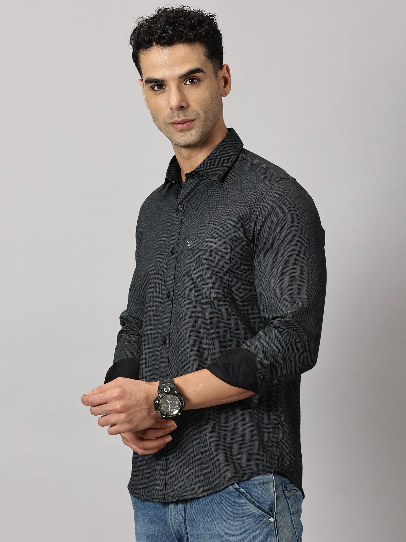 Casulas : Geometric Textured Shirt