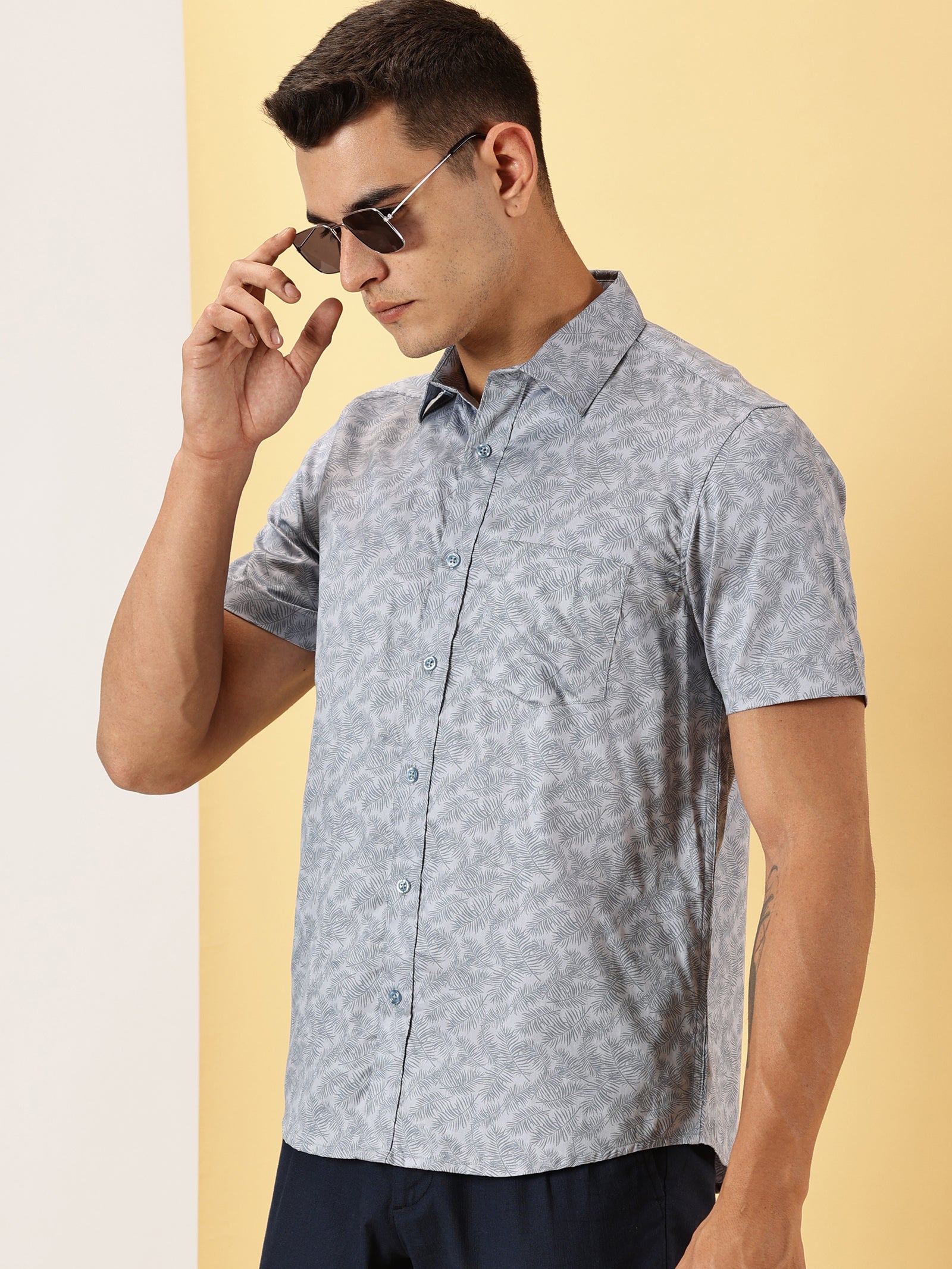 Casuals : Leaf Print half sleeve shirt