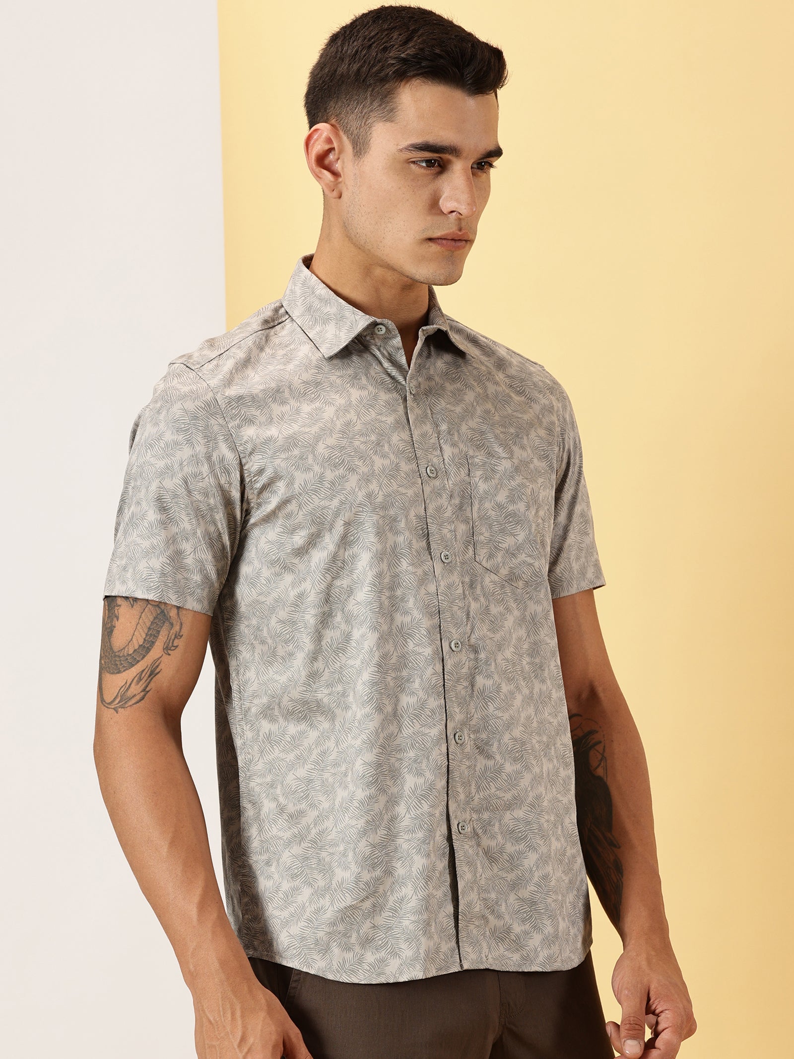 Casuals : Leaf Print half sleeve shirt