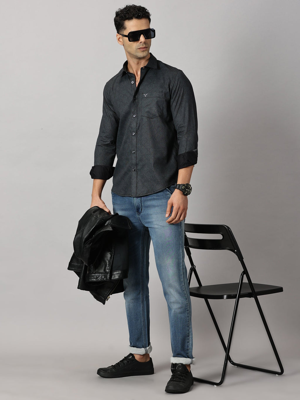 Casulas : Geometric Textured Shirt