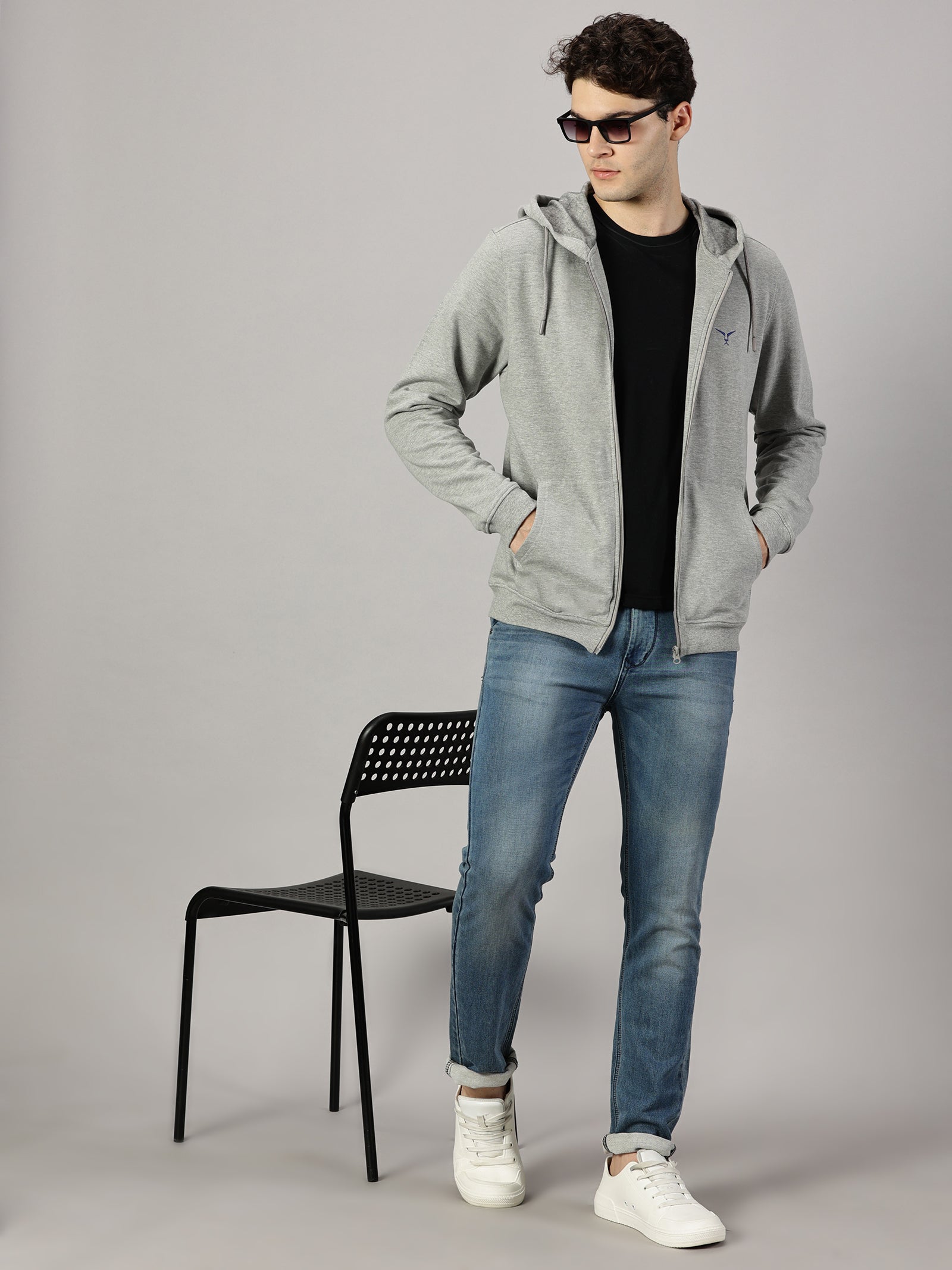 Sweatshirt : Zipper Hooded Jacket White