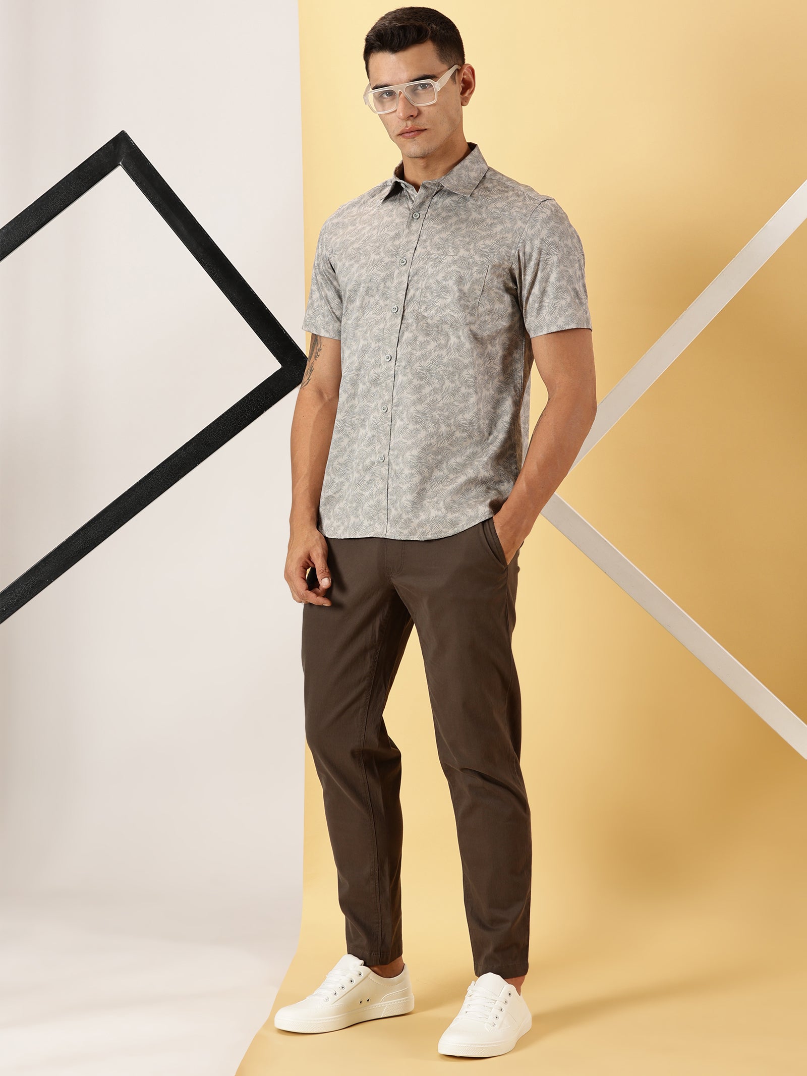 Casuals : Leaf Print half sleeve shirt