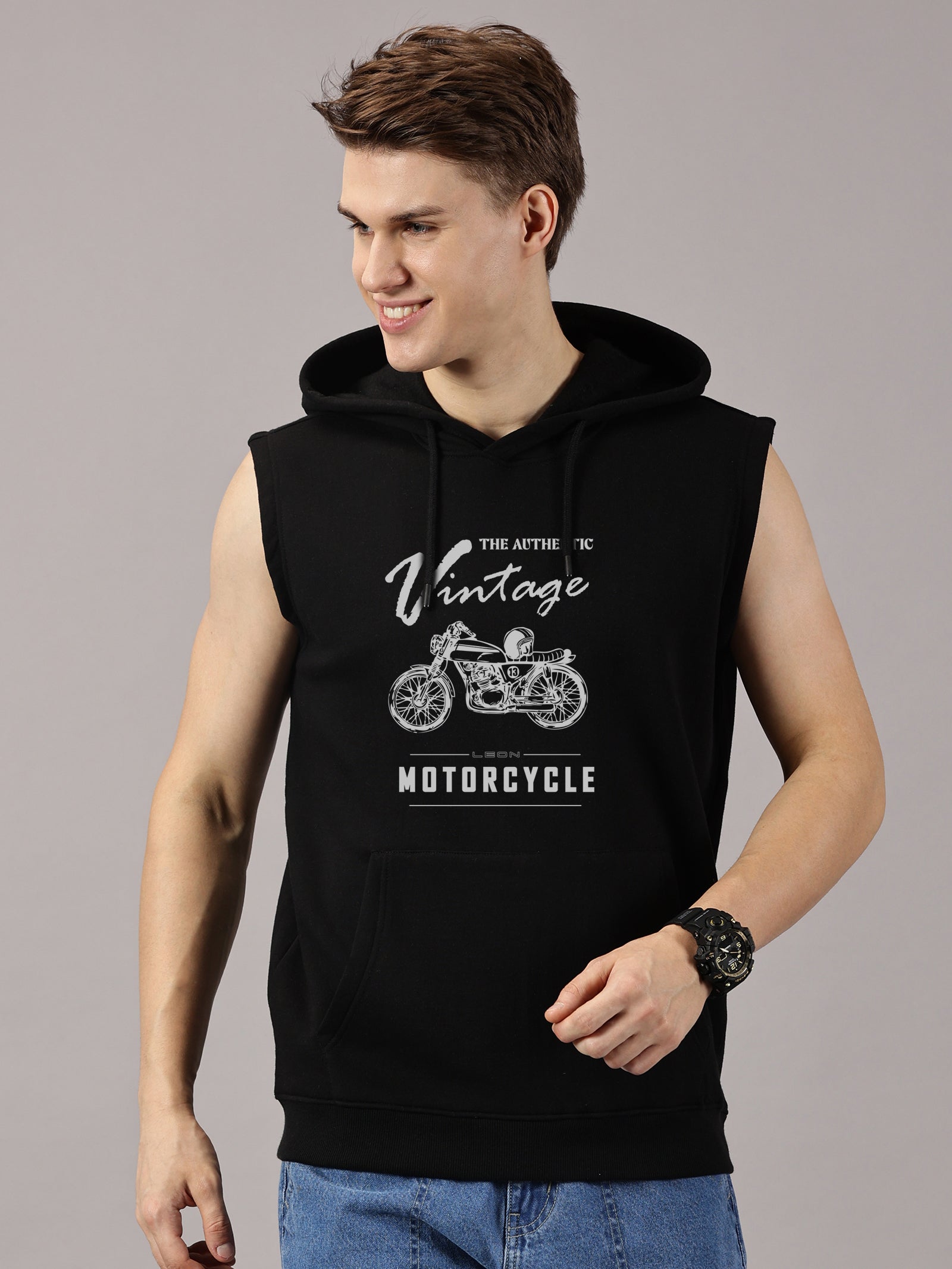 Sweatshirt :: Motor Cycle Printed Sleeveless Hoodie