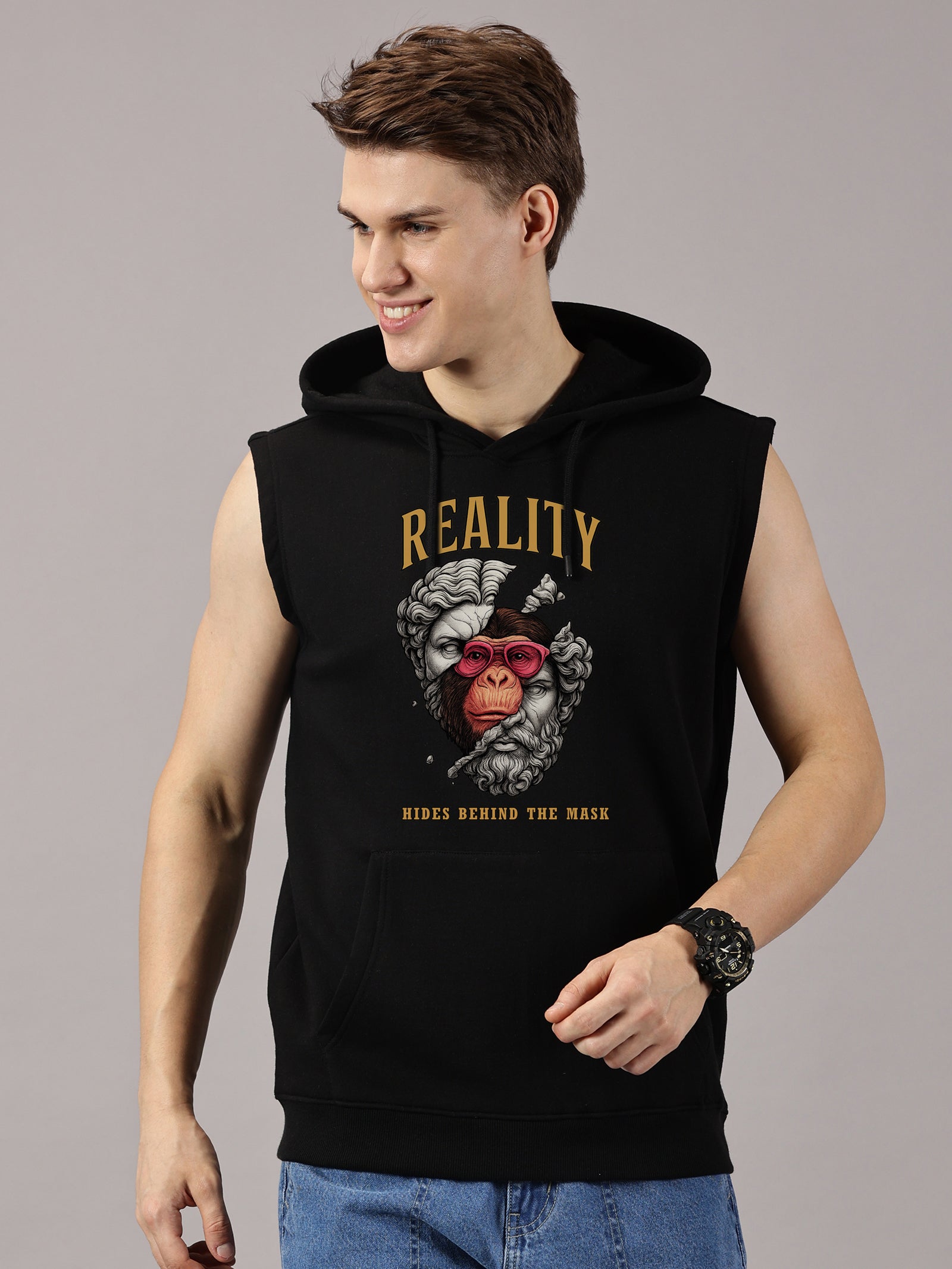 Sweatshirt ::  Reality Printed Sleeveless Hoodie