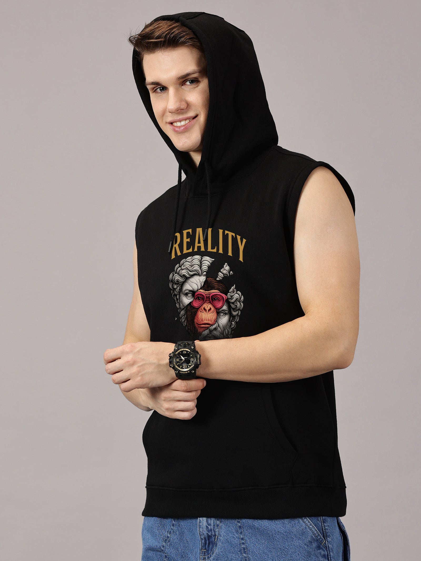 Sweatshirt ::  Reality Printed Sleeveless Hoodie