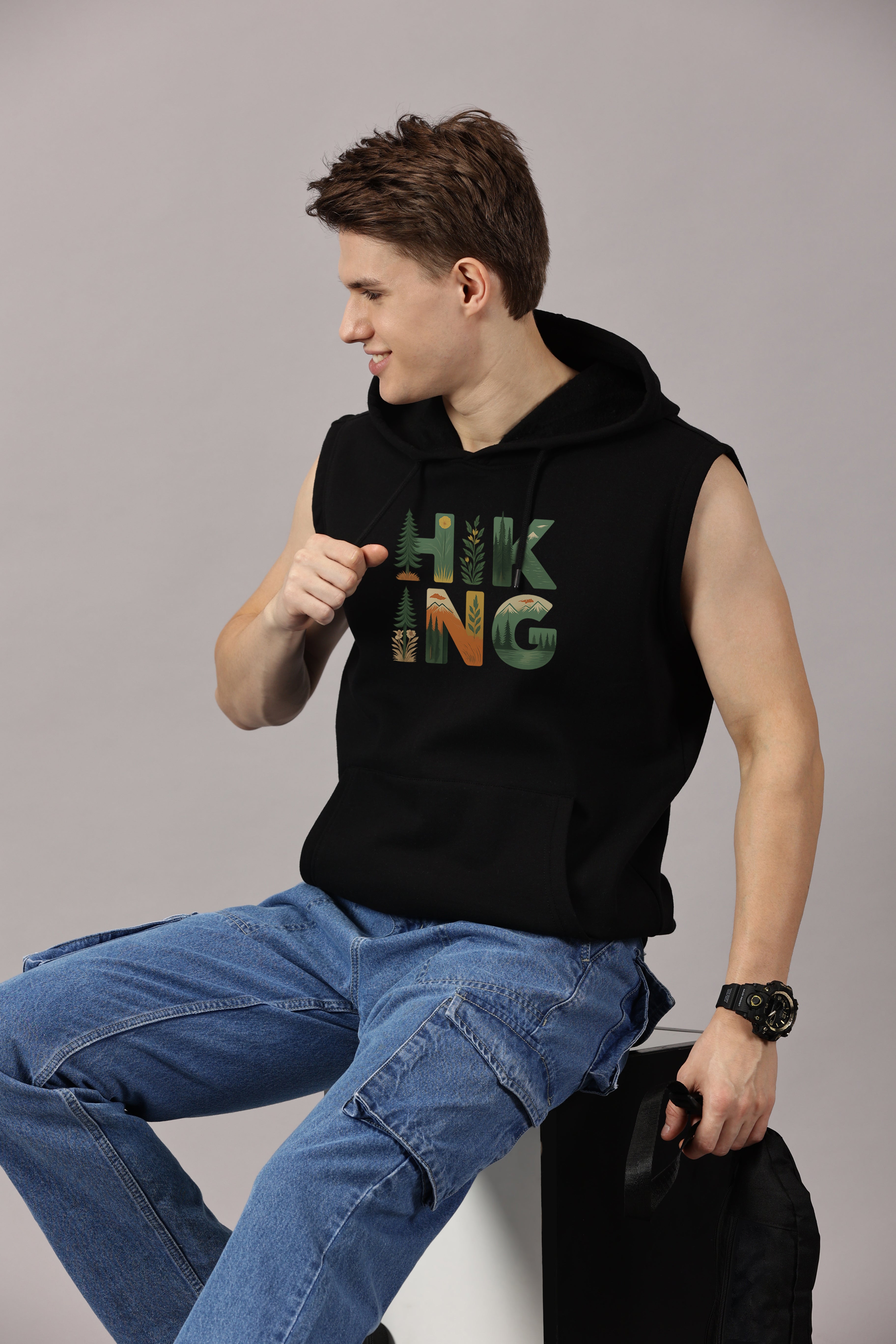 Sweatshirt ::  Hiking Printed Sleeveless Hoodie