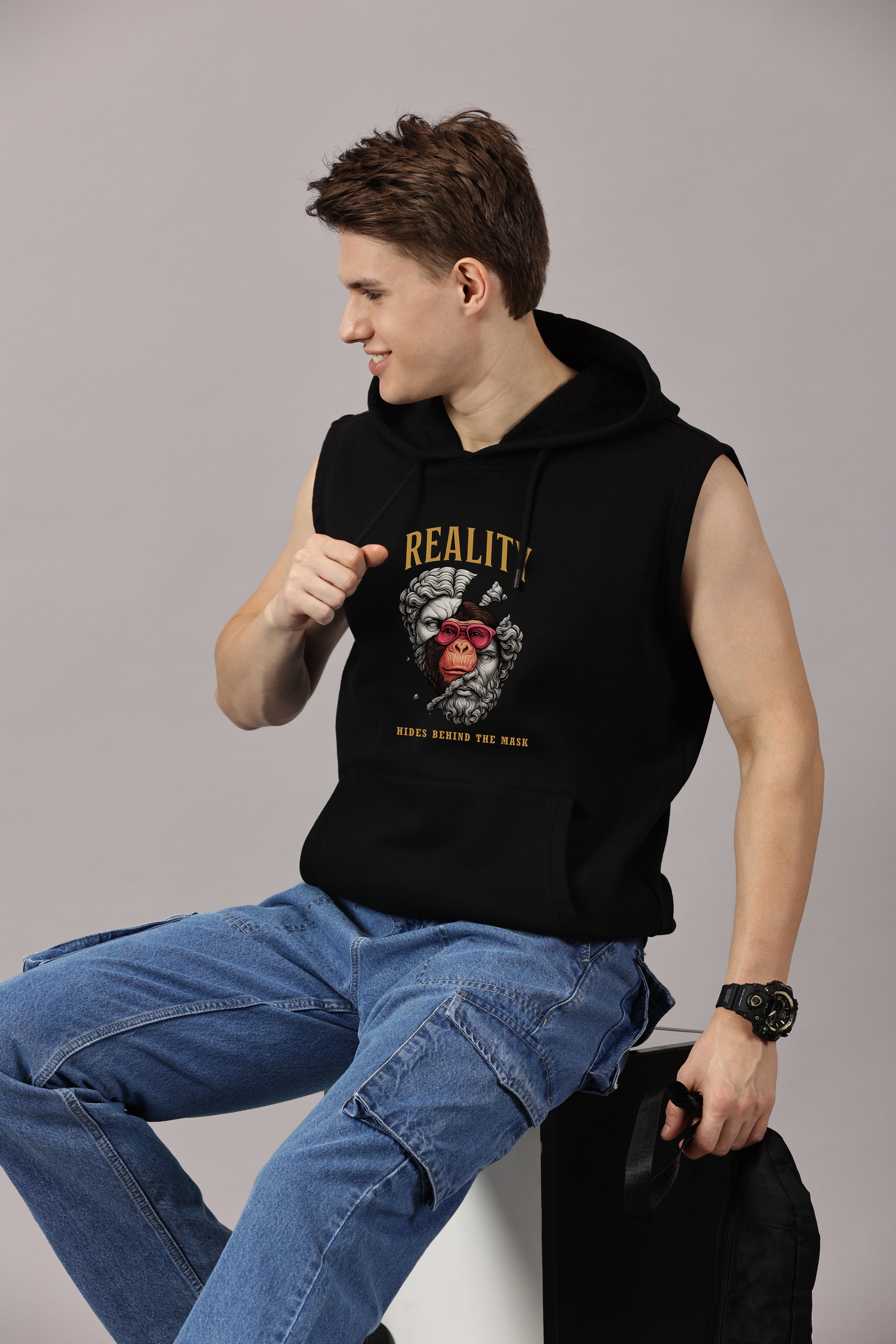 Sweatshirt ::  Reality Printed Sleeveless Hoodie