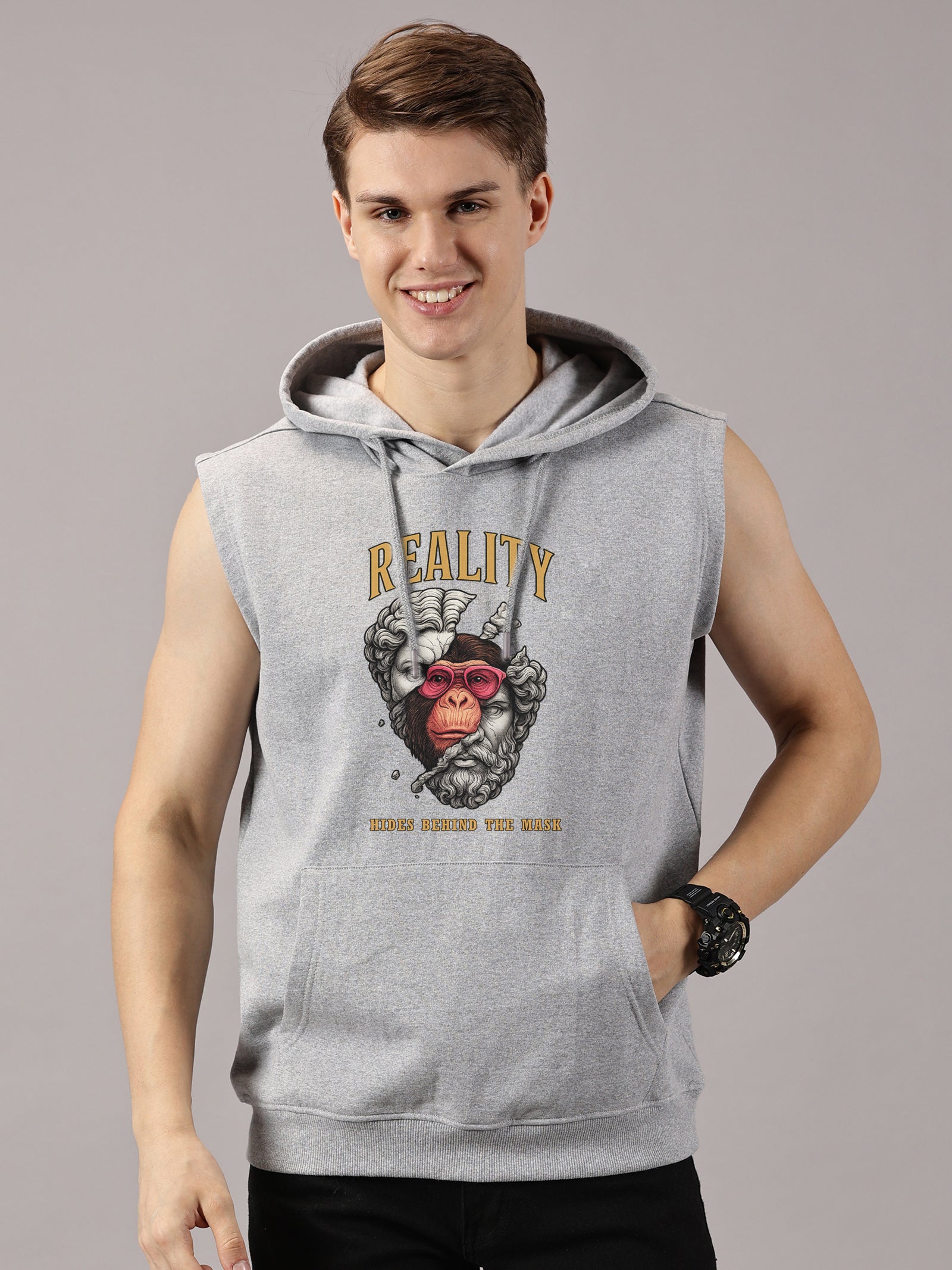 Sweatshirt ::  Reality Printed Sleeveless Hoodie