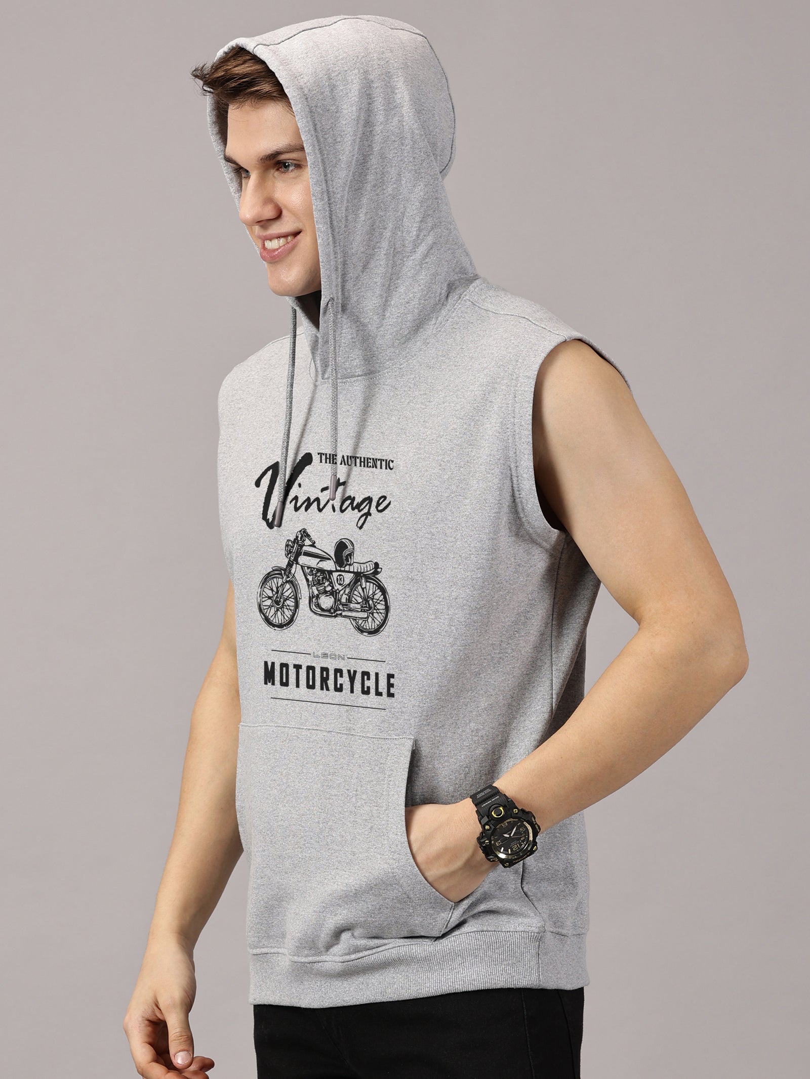 Sweatshirt :: Motor Cycle Printed Sleeveless Hoodie