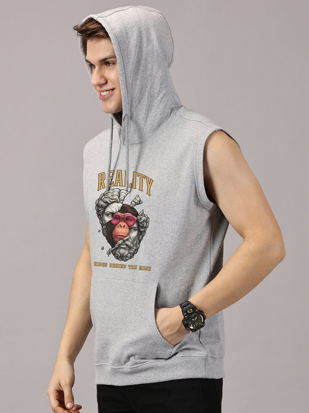 Sweatshirt ::  Reality Printed Sleeveless Hoodie