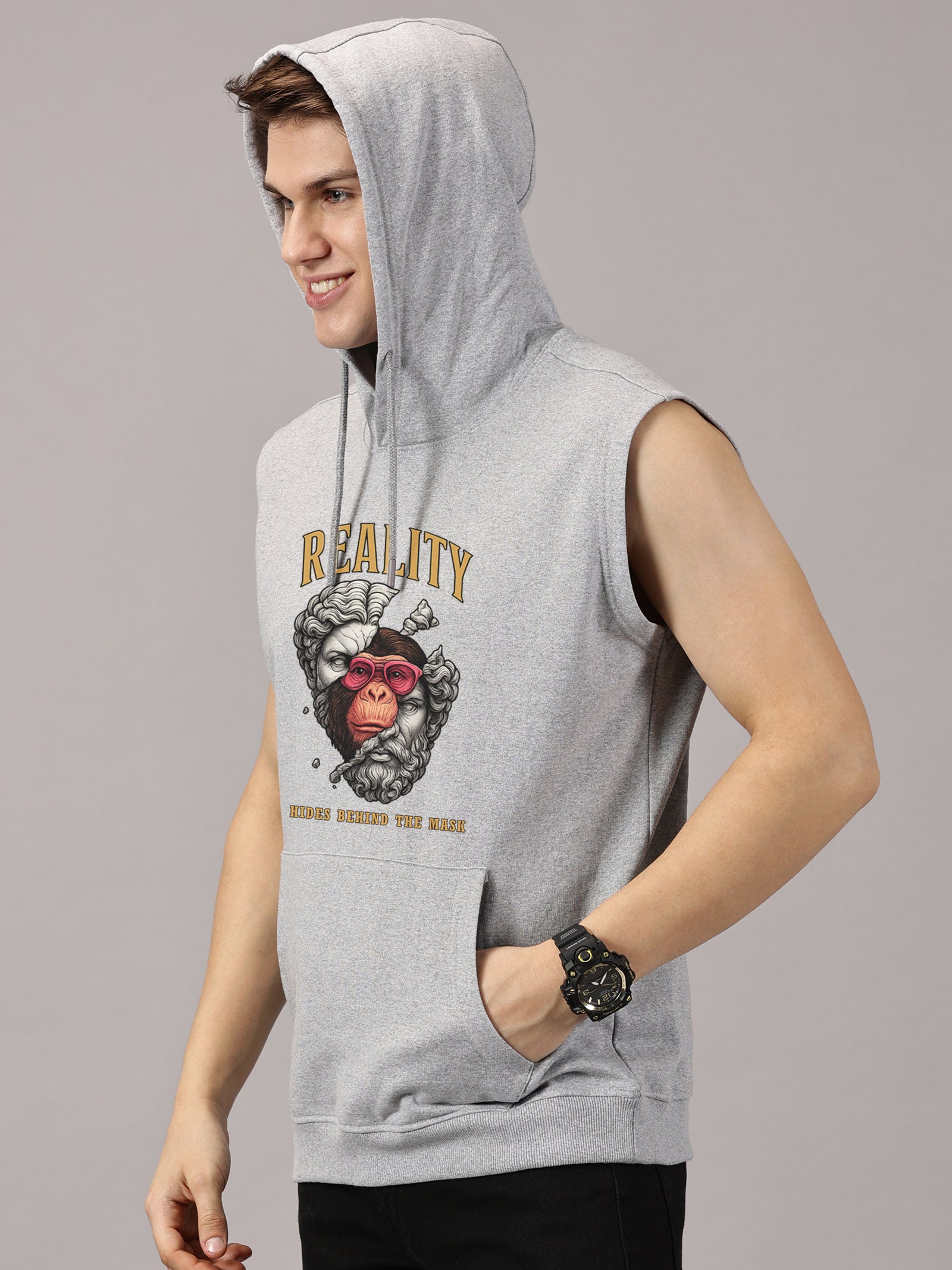 Sweatshirt ::  Reality Printed Sleeveless Hoodie