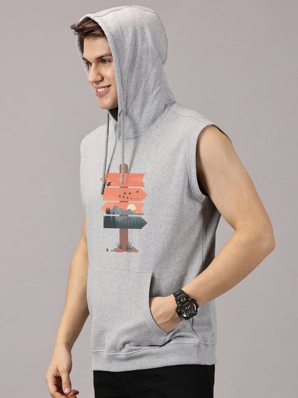 Sweatshirt :: Nature Board Printed Sleeveless Hoodie
