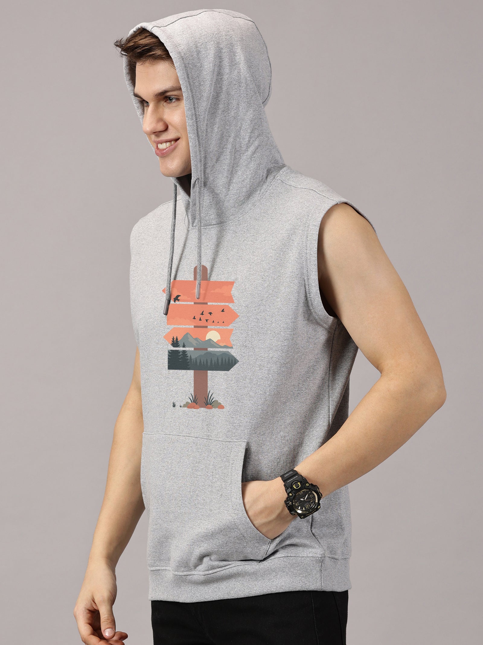 Sweatshirt :: Nature Board Printed Sleeveless Hoodie