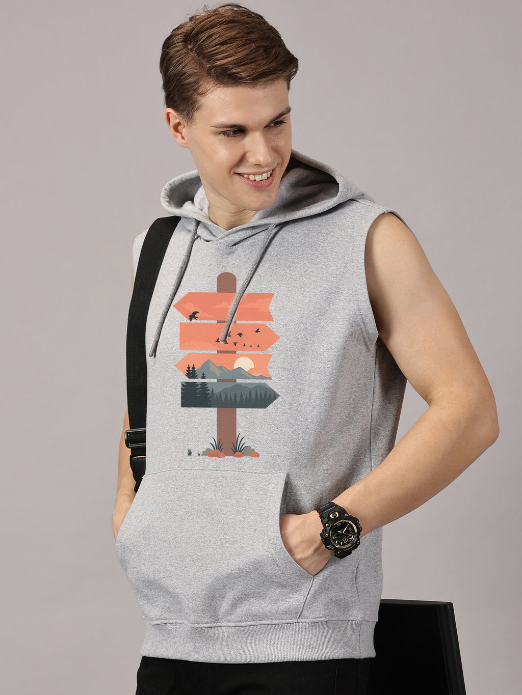 Sweatshirt :: Nature Board Printed Sleeveless Hoodie