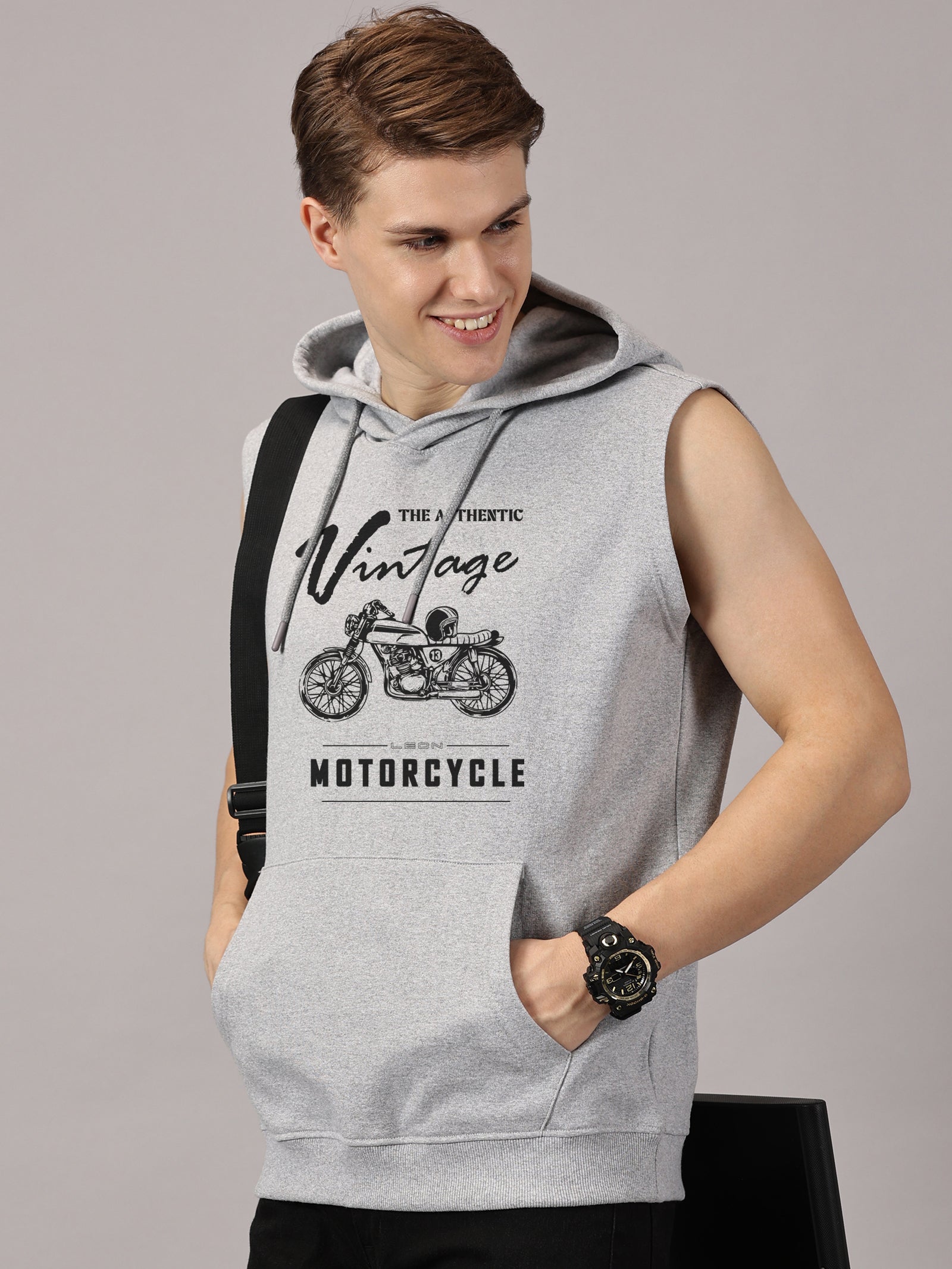Sweatshirt :: Motor Cycle Printed Sleeveless Hoodie