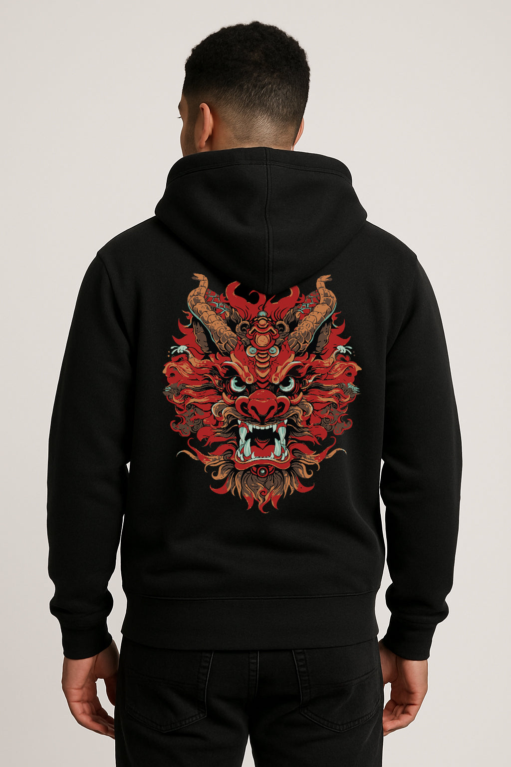 Sweatshirt : Dragon Printed Kangaroo pocket Hoodie
