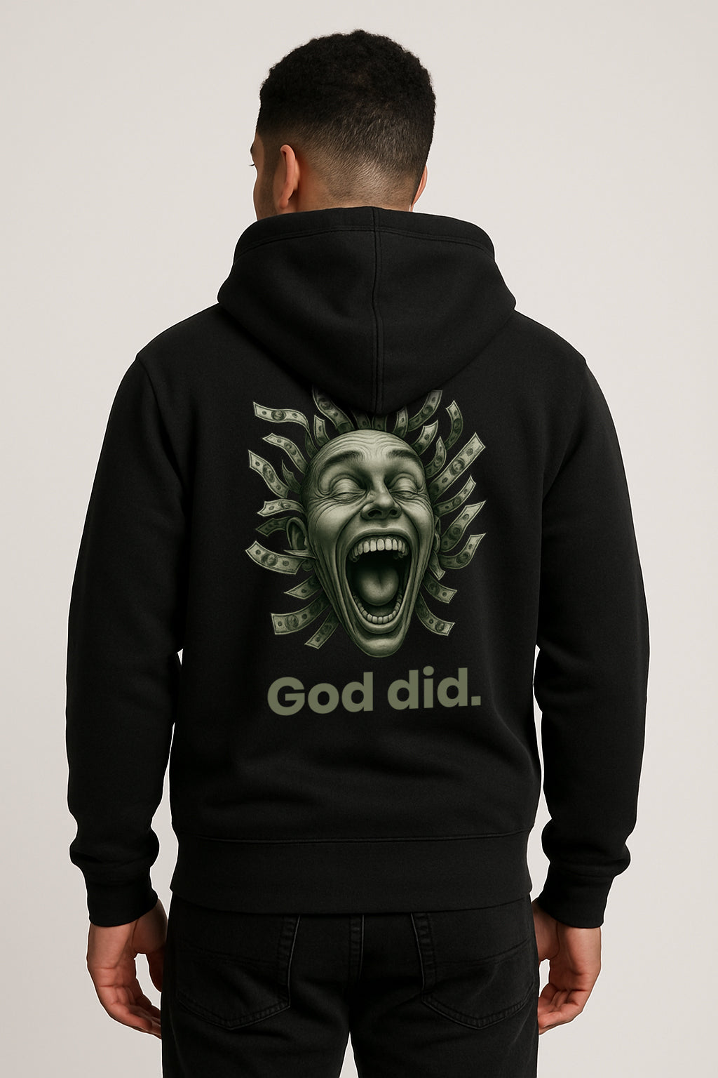 Sweatshirt :God Did Printed Kangaroo Pocket Full Sleeve Hoodie