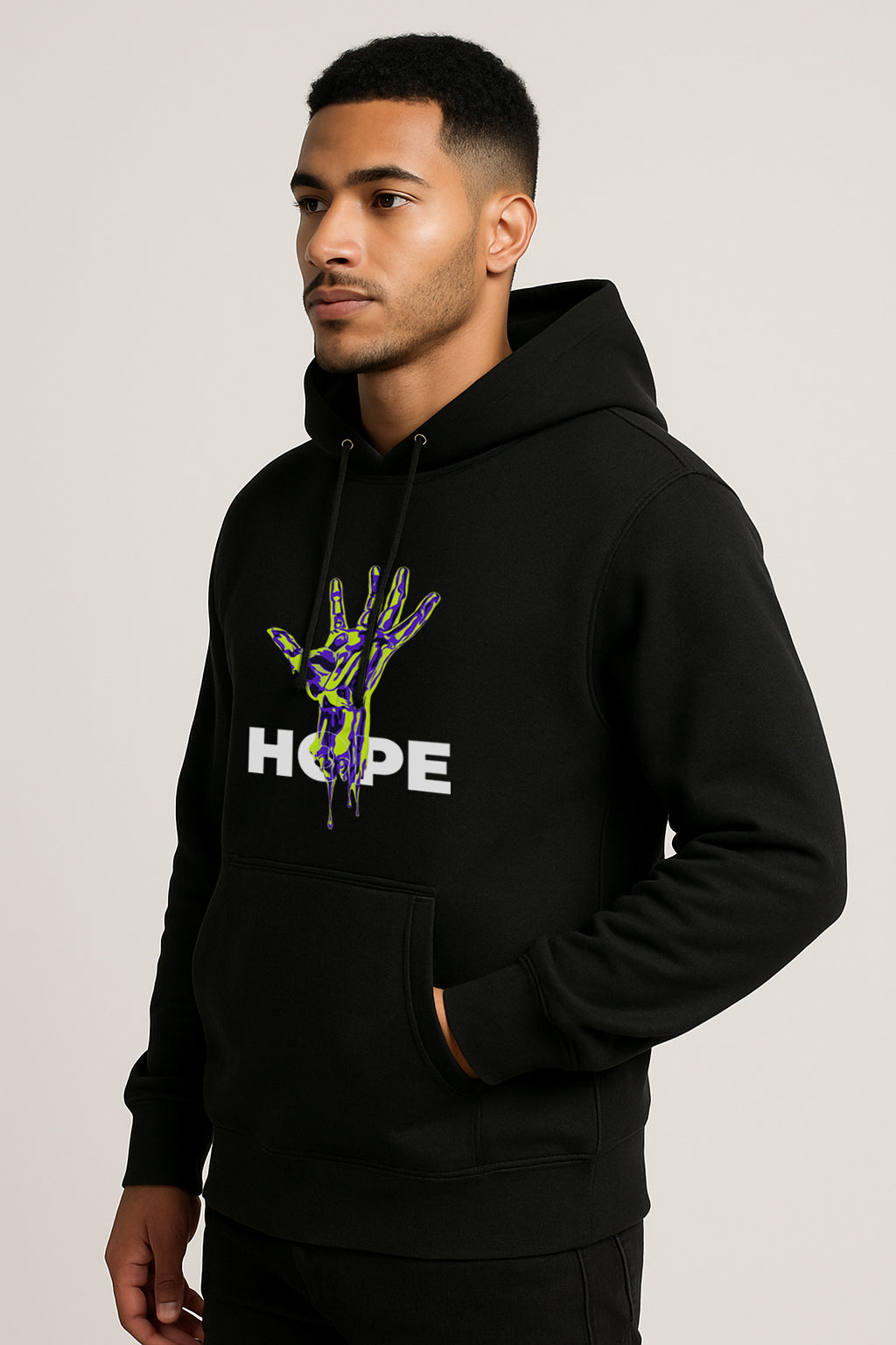 Sweatshirt :Hope Printed Kangaroo Pocket Full Sleeve Hoodie