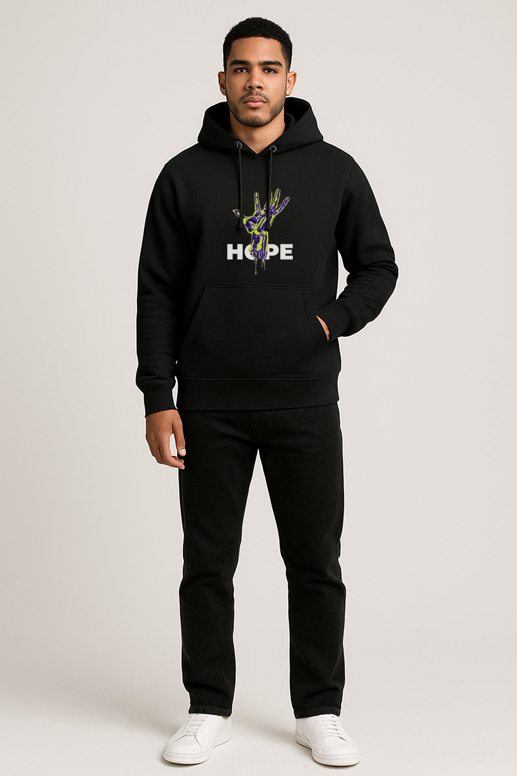 Sweatshirt :Hope Printed Kangaroo Pocket Full Sleeve Hoodie