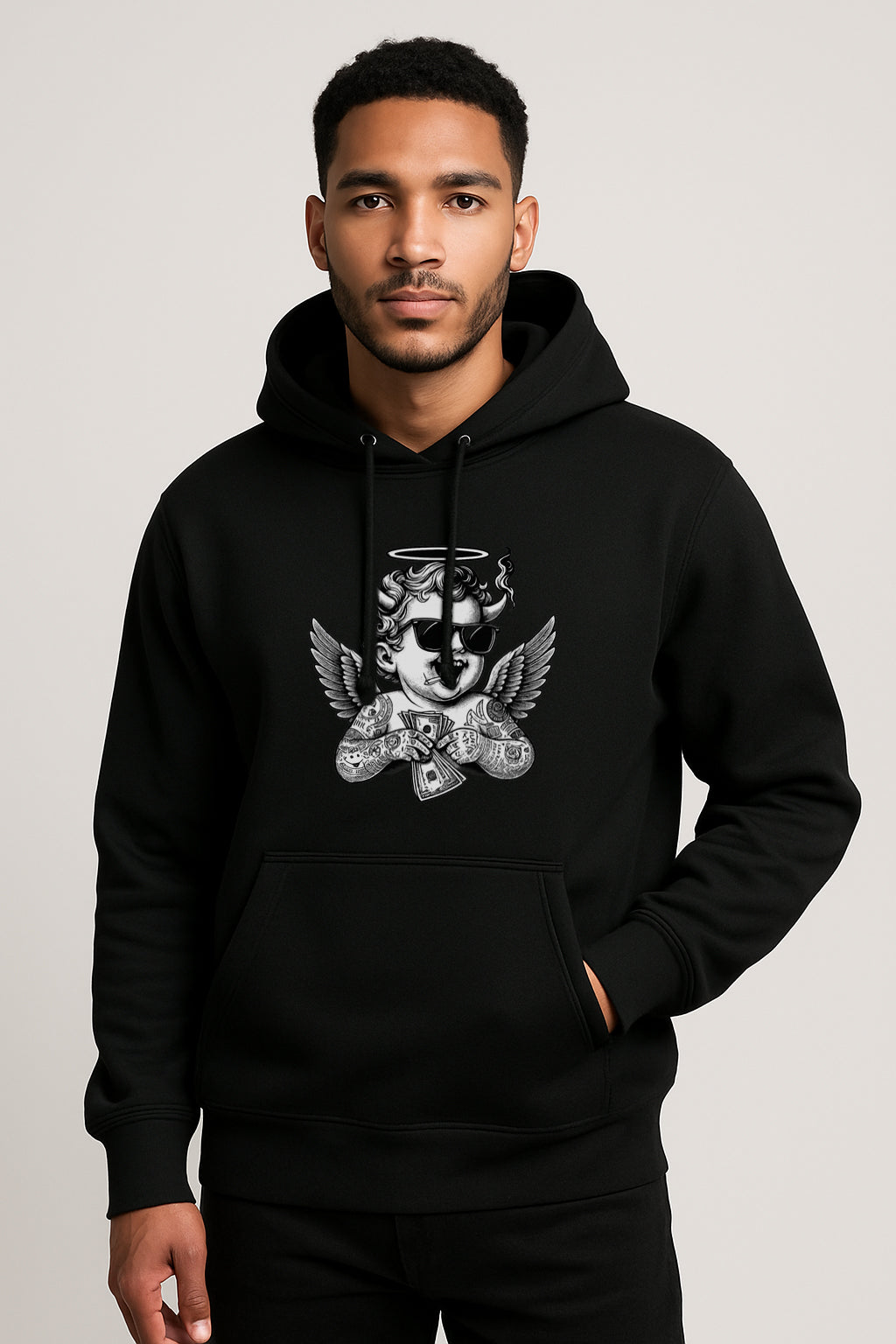 Sweatshirt :Angel Printed Kangaroo Pocket Full Sleeve Hoodie