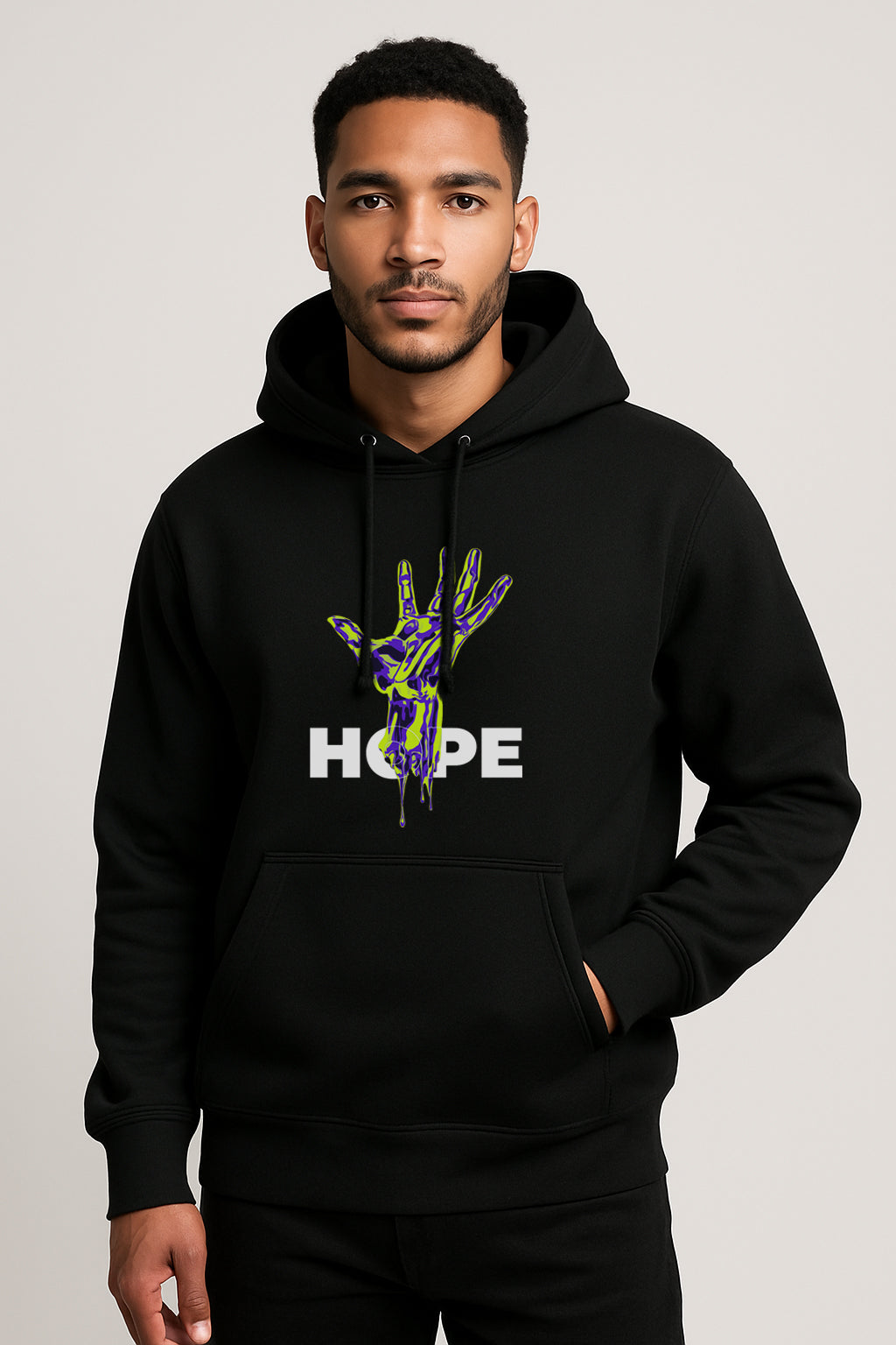 Sweatshirt :Hope Printed Kangaroo Pocket Full Sleeve Hoodie