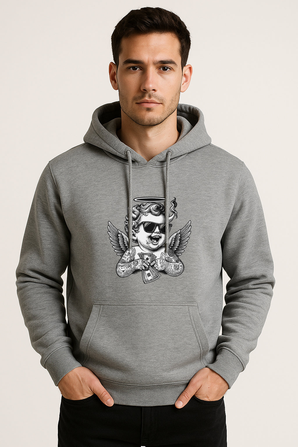 Sweatshirt :Angel Printed Kangaroo Pocket Full Sleeve Hoodie