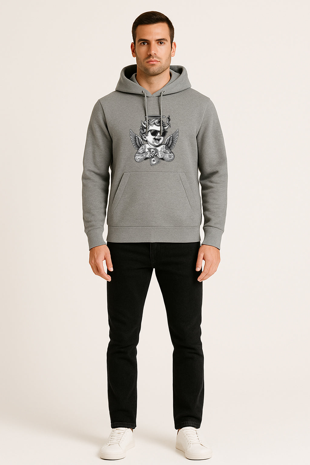 Sweatshirt :Angel Printed Kangaroo Pocket Full Sleeve Hoodie