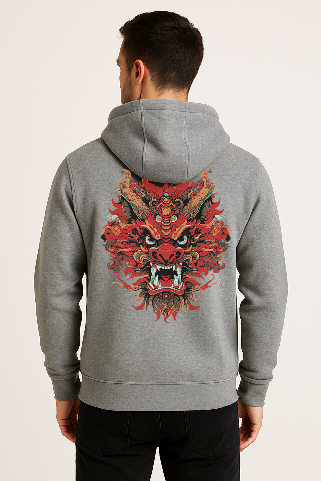 Sweatshirt : Dragon Printed Kangaroo pocket Hoodie