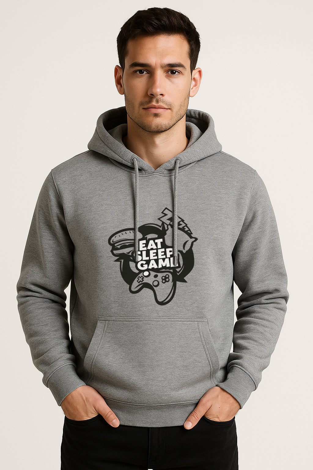 Sweatshirt :Eat Sleep Game Printed Kangaroo Pocket Full Sleeve Hoodie
