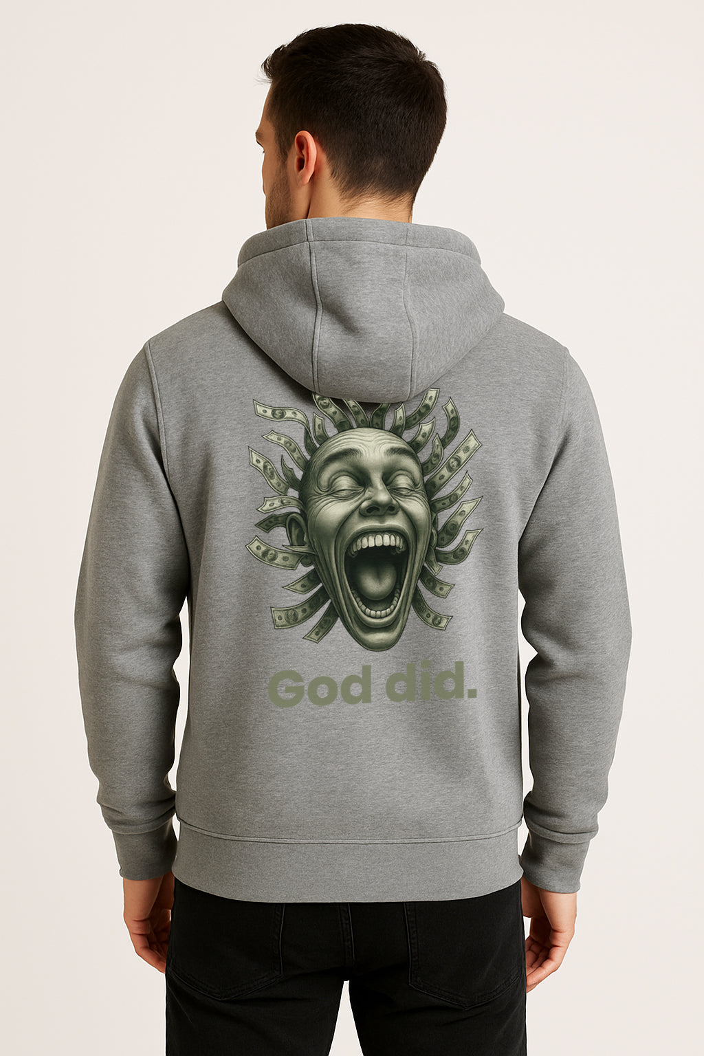 Sweatshirt :God Did Printed Kangaroo Pocket Full Sleeve Hoodie
