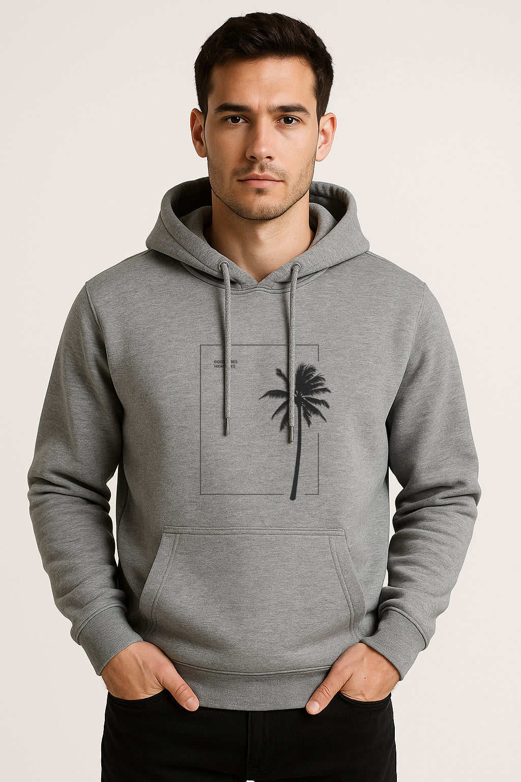 Sweatshirt :GoodVibes Printed Kangaroo Pocket Full Sleeve Hoodie