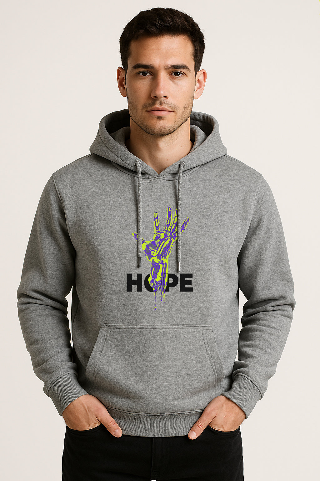 Sweatshirt :Hope Printed Kangaroo Pocket Full Sleeve Hoodie