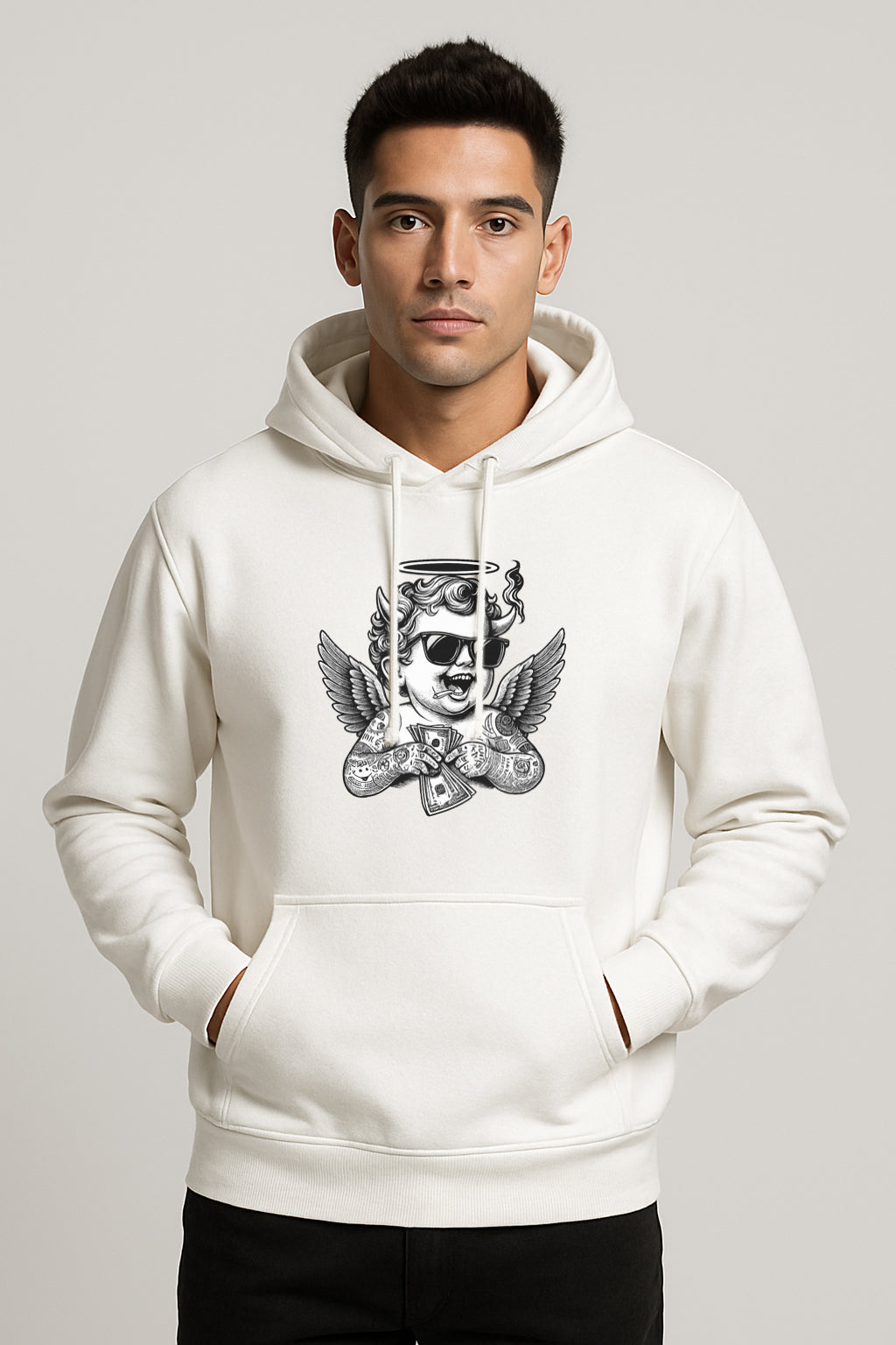 Sweatshirt :Angel Printed Kangaroo Pocket Full Sleeve Hoodie