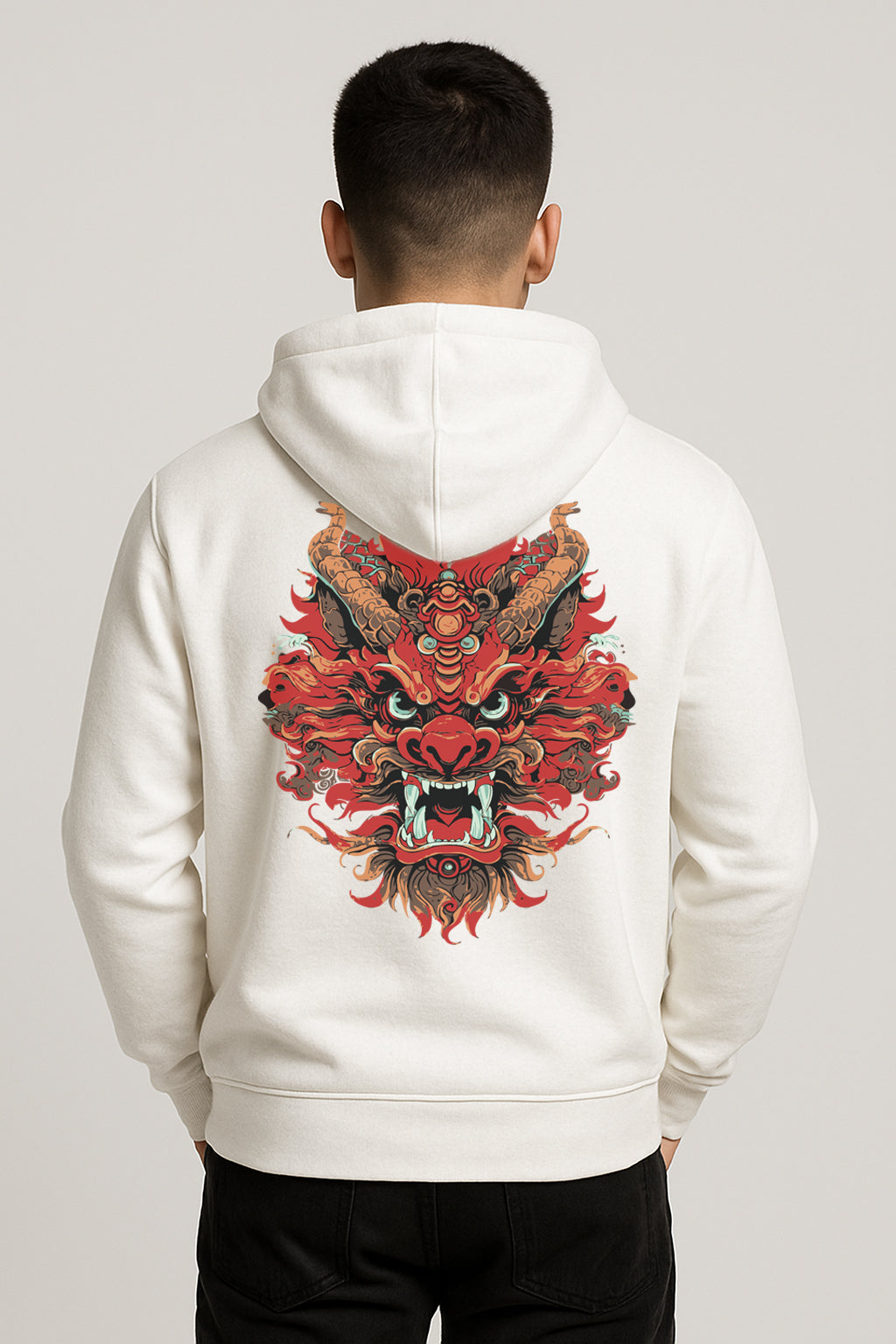 Sweatshirt : Dragon Printed Kangaroo pocket Hoodie
