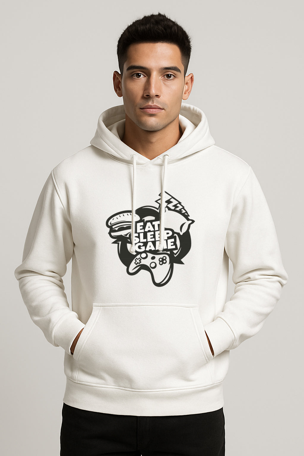 Sweatshirt :Eat Sleep Game Printed Kangaroo Pocket Full Sleeve Hoodie