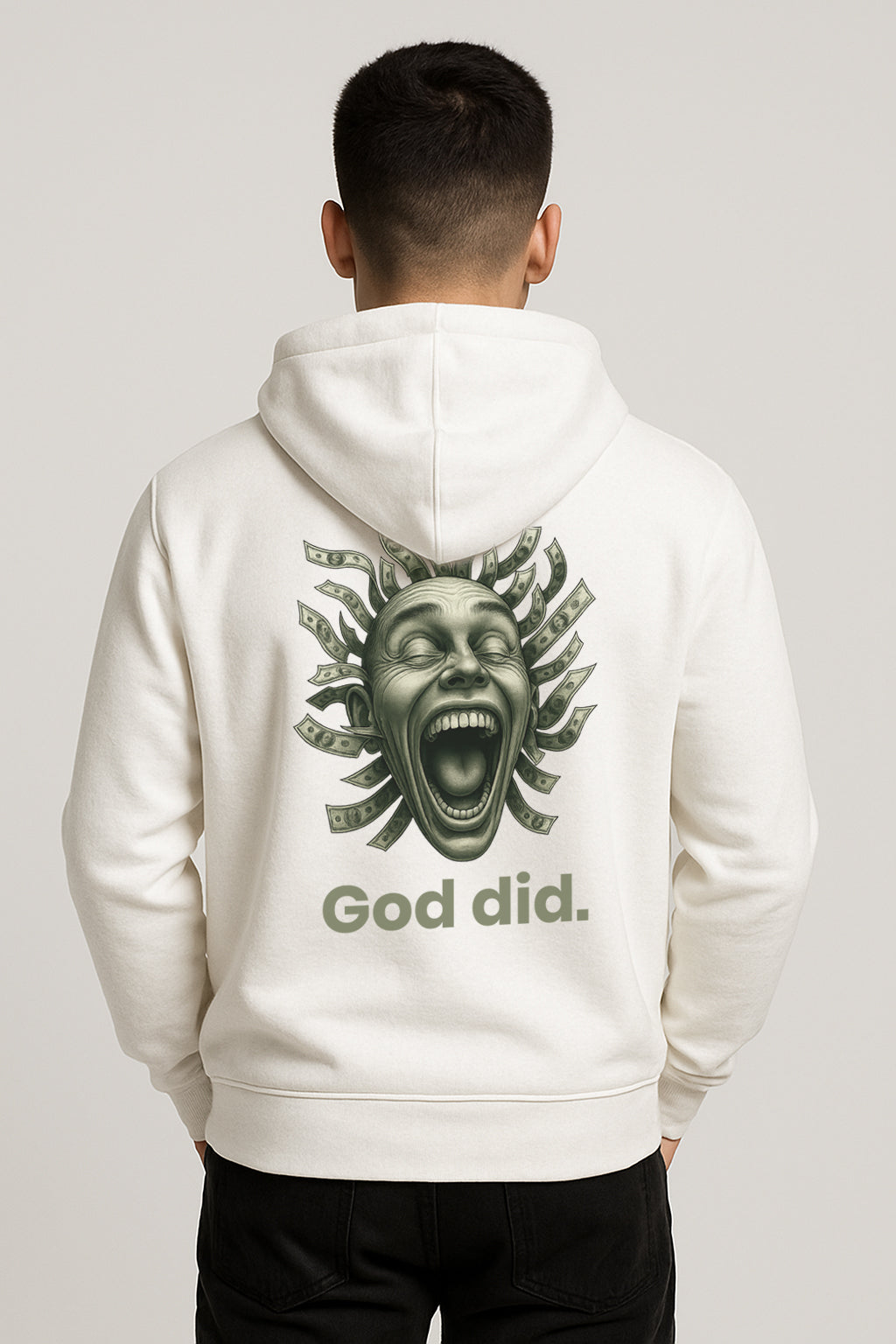 Sweatshirt :God Did Printed Kangaroo Pocket Full Sleeve Hoodie
