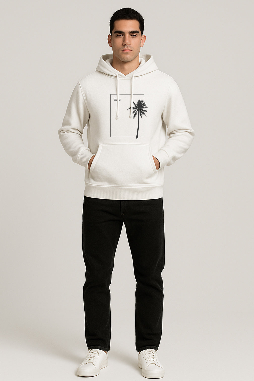 Sweatshirt :GoodVibes Printed Kangaroo Pocket Full Sleeve Hoodie