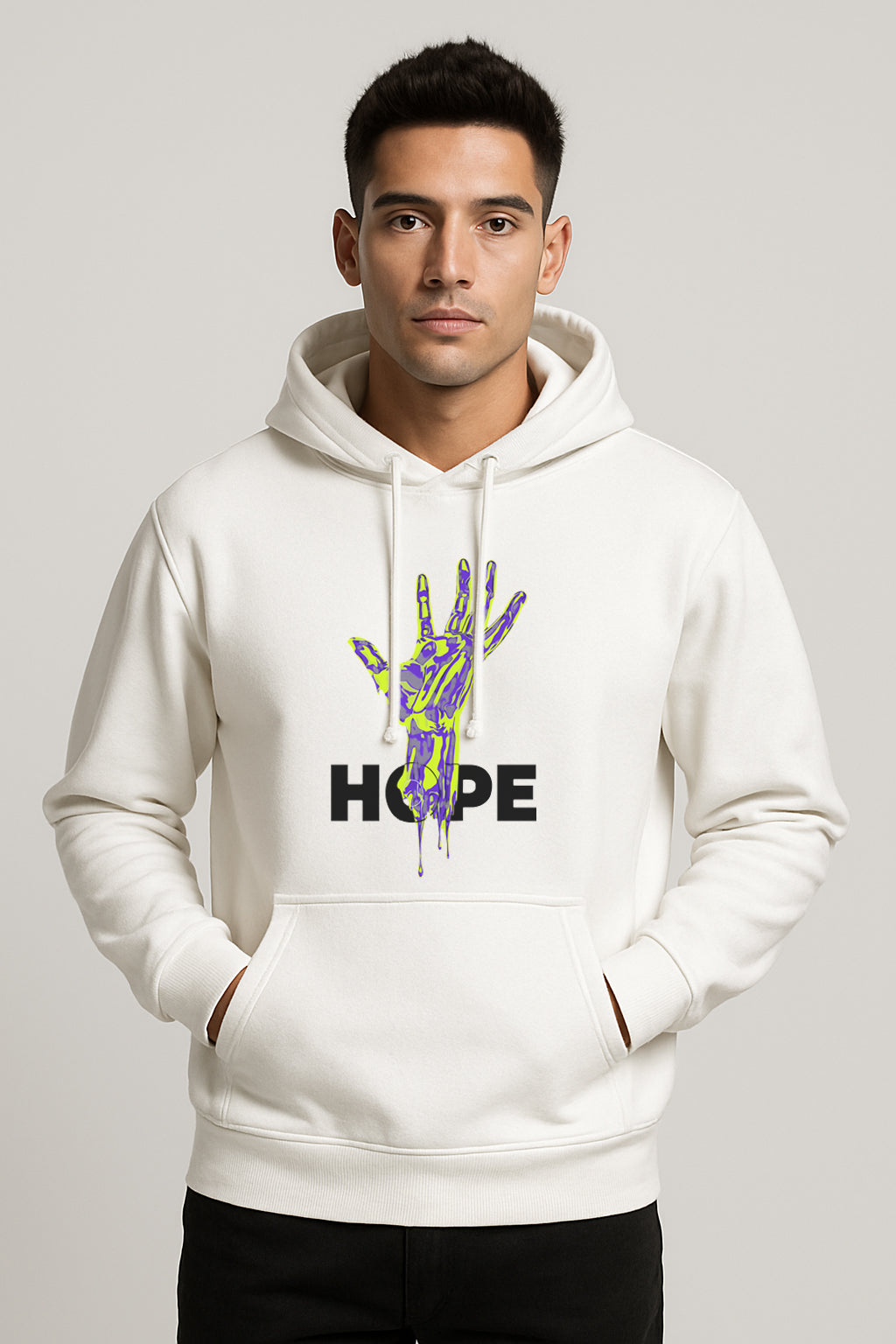 Sweatshirt :Hope Printed Kangaroo Pocket Full Sleeve Hoodie