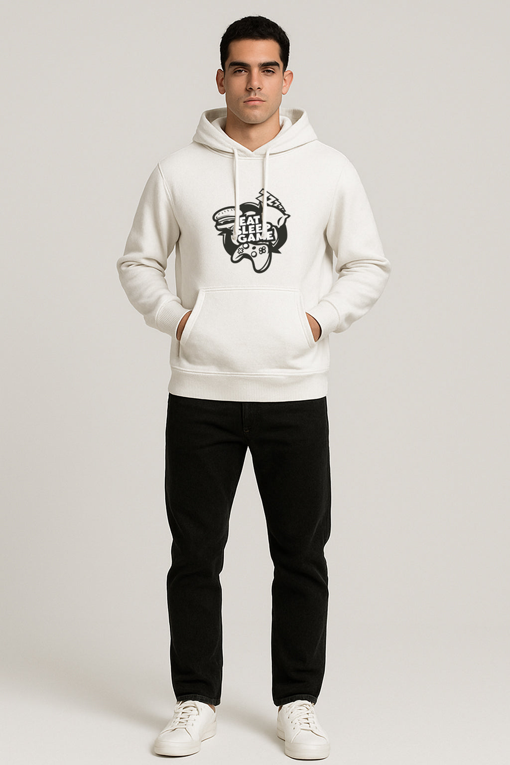 Sweatshirt :Eat Sleep Game Printed Kangaroo Pocket Full Sleeve Hoodie