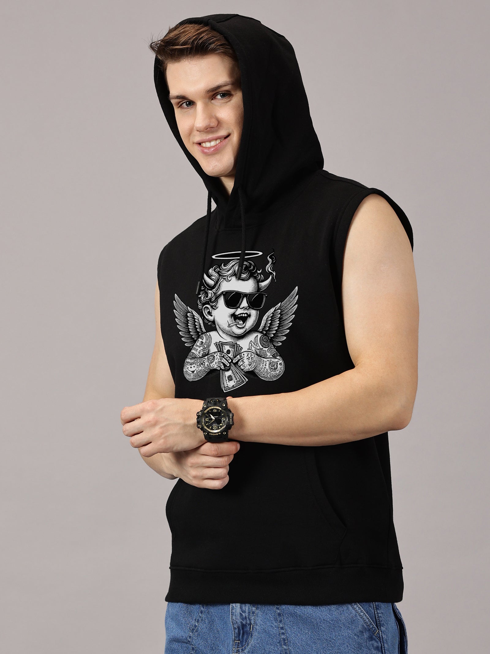 Sweatshirt :Angel Printed Sleeveless Hoodie