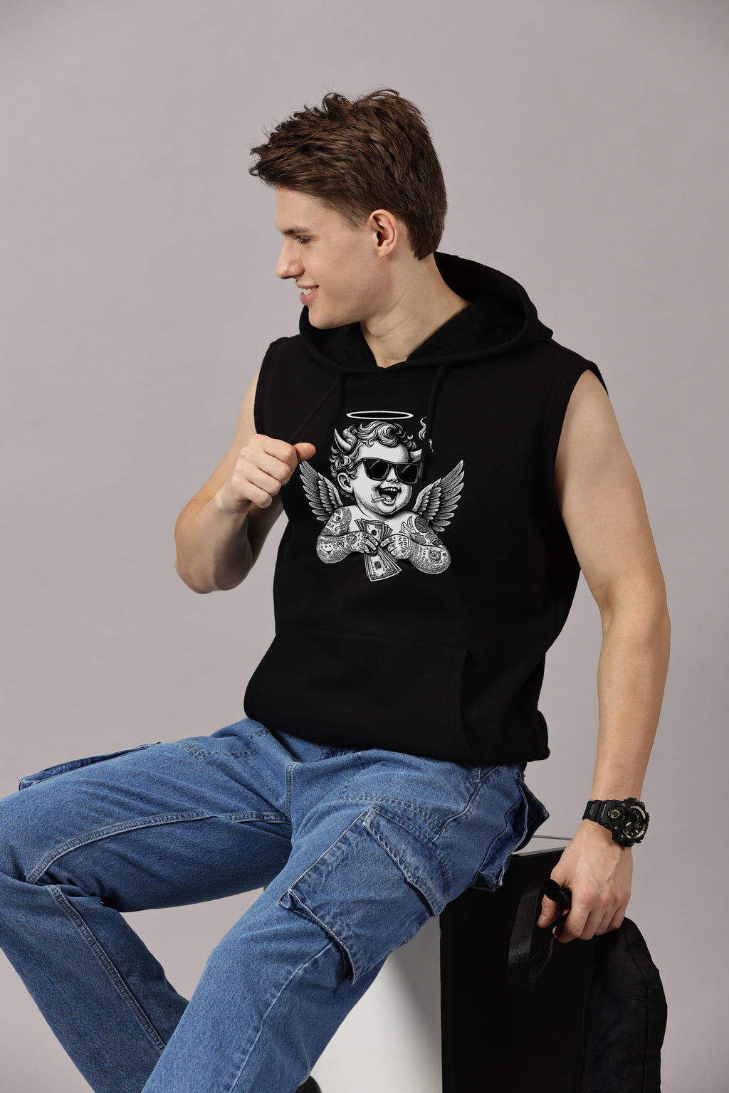 Sweatshirt :Angel Printed Sleeveless Hoodie